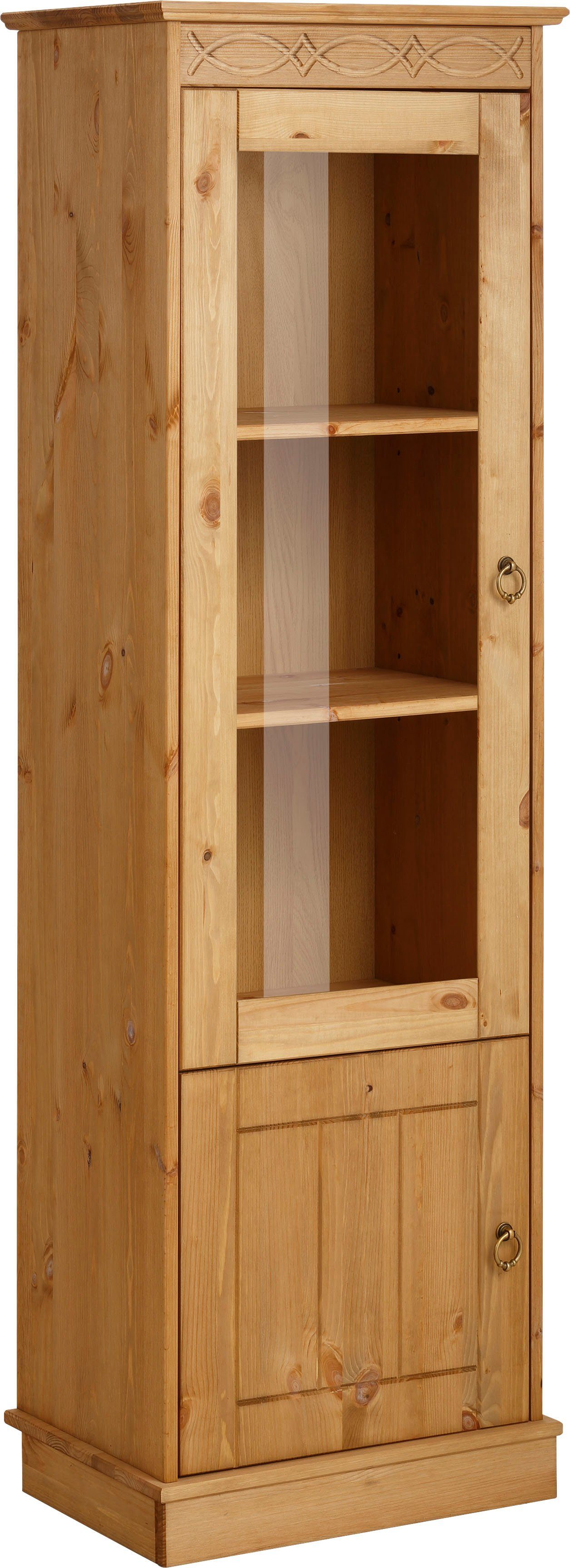 Home affaire Vitrine Indra aus massiver Kiefer, FSC®, 2trg., Höhe 145 cm, dezentes Ornament