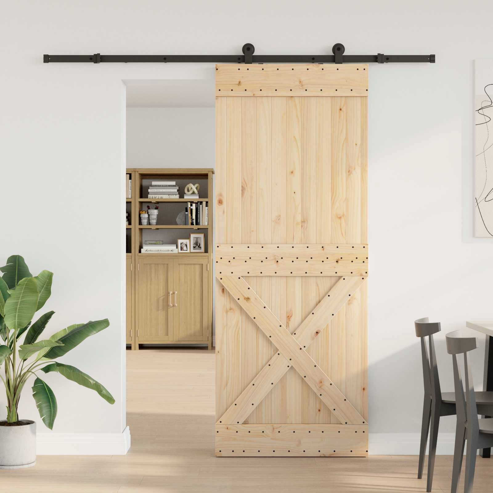 vidaXL Schiebetür Schiebetür NARVIK Natürlich und Schwarz 90 x 210 cm (213,5 cm) (1-St)