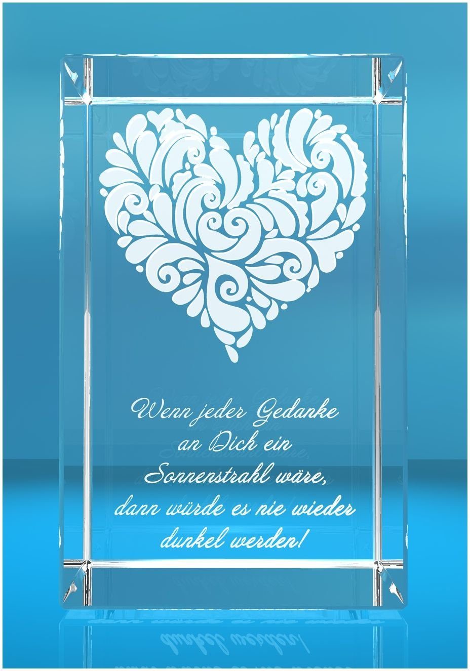 VIP-LASER Dekofigur 3D Glasquader verziertes Herz Wenn jeder Gedanke an Dich..., Hochwertige Geschenkbox, Made in Germany, Familienbetrieb