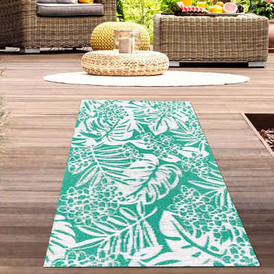 Outdoorteppich Wasserfester Outdoor-Teppich mit tropischem Design in petrol, Carpetia, rechteckig