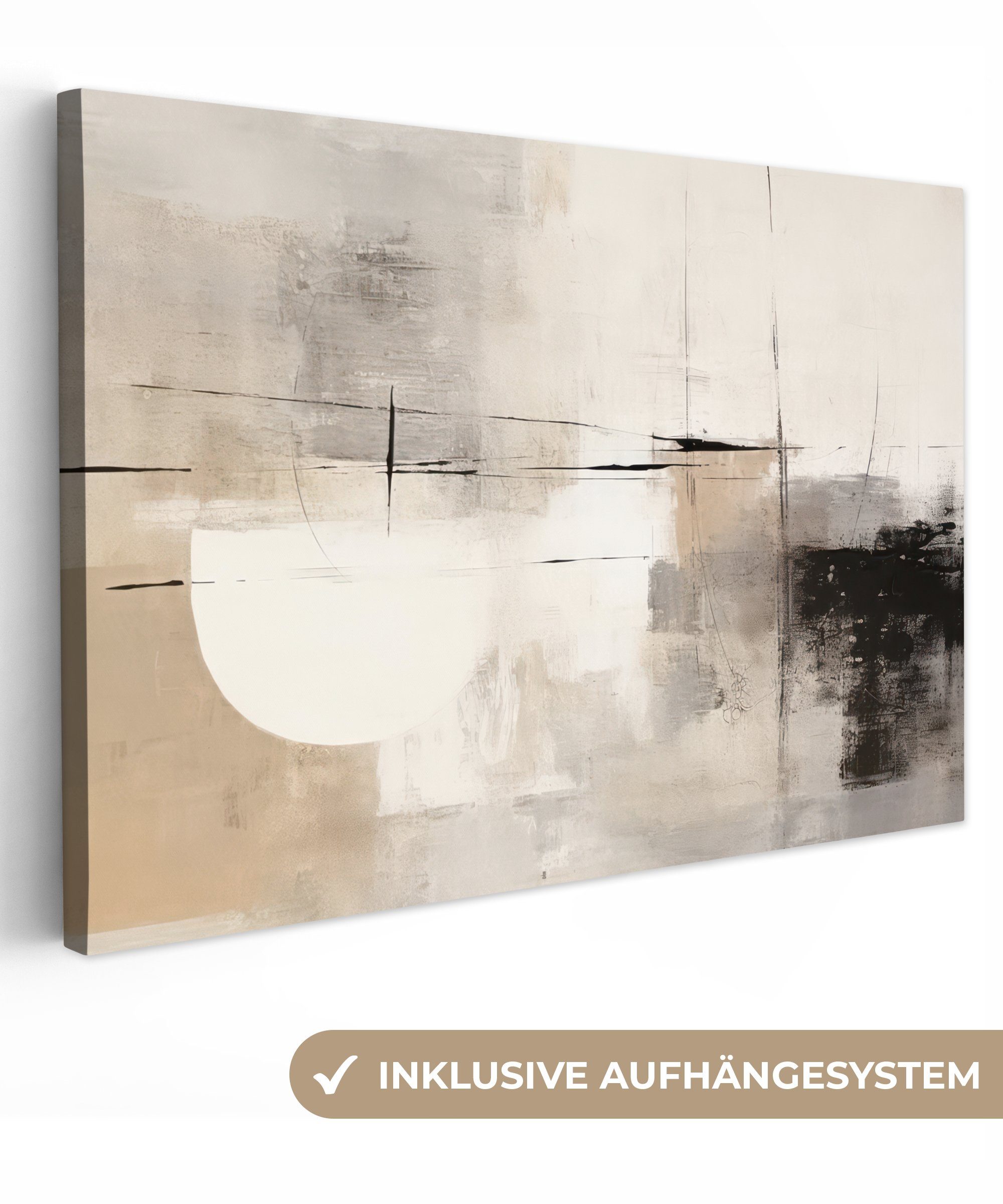 OneMillionCanvasses® Leinwandbild Abstrakt - Kunst - Grau, (1 St), Wandbild für alle Wohnbereiche, Gemälde, XXL, großes, 120x80 cm