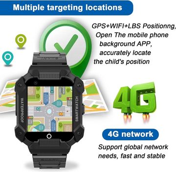PTHTECHUS Kinder's GPS und Anrufen, Videoanruf, Familienchat Smartwatch (4G), SOS, Musik, Kamera, Geschenke für Kinder