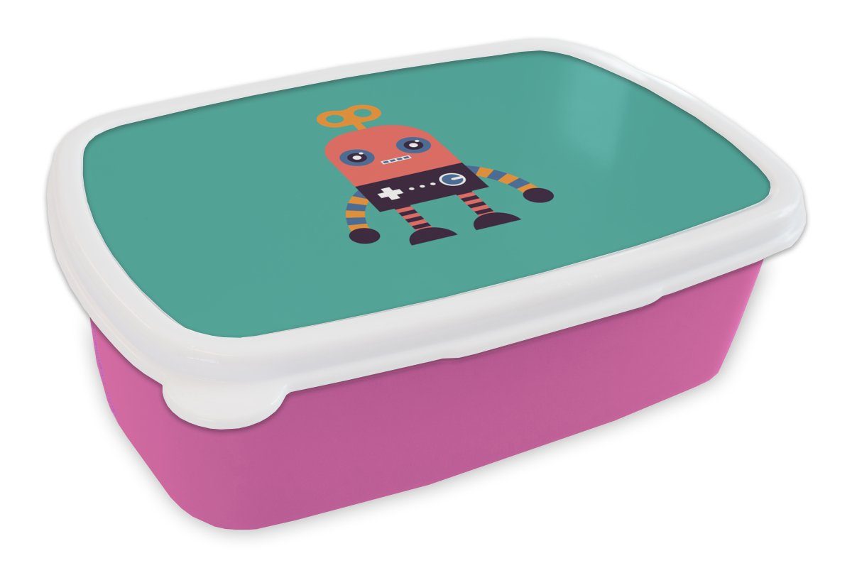 MuchoWow Lunchbox Roboter - Spielzeug - Gesicht - Rosa - Jungen - Kinder, Kunststoff, (2-tlg), Brotbox für Erwachsene, Brotdose Kinder, Snackbox, Mädchen, Kunststoff