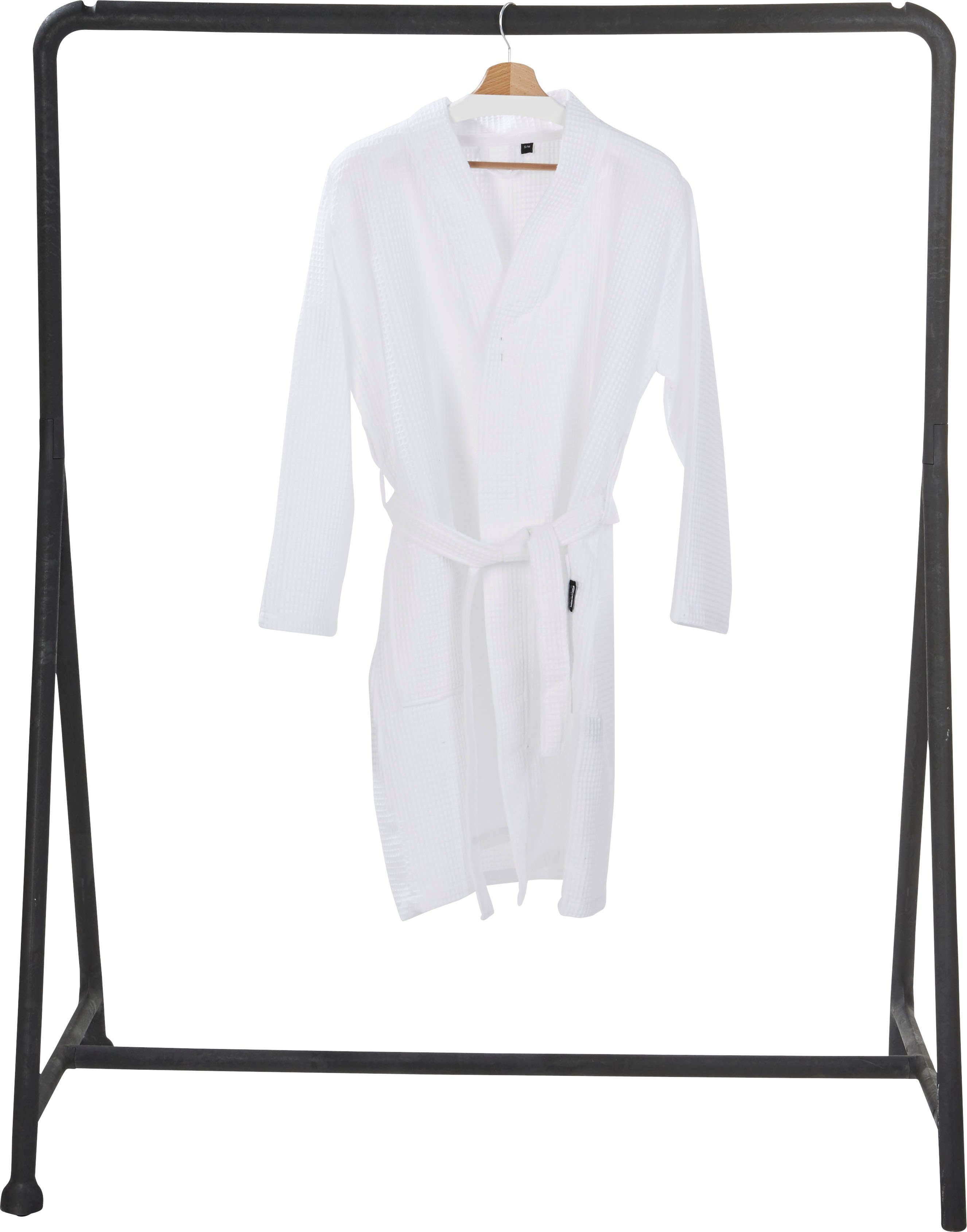 MySense, done.® weiß Taschen Piqué, und mit Schalkragen aufgesetzten Damenbademantel Kurzform, Waffelpiqué-Struktur,