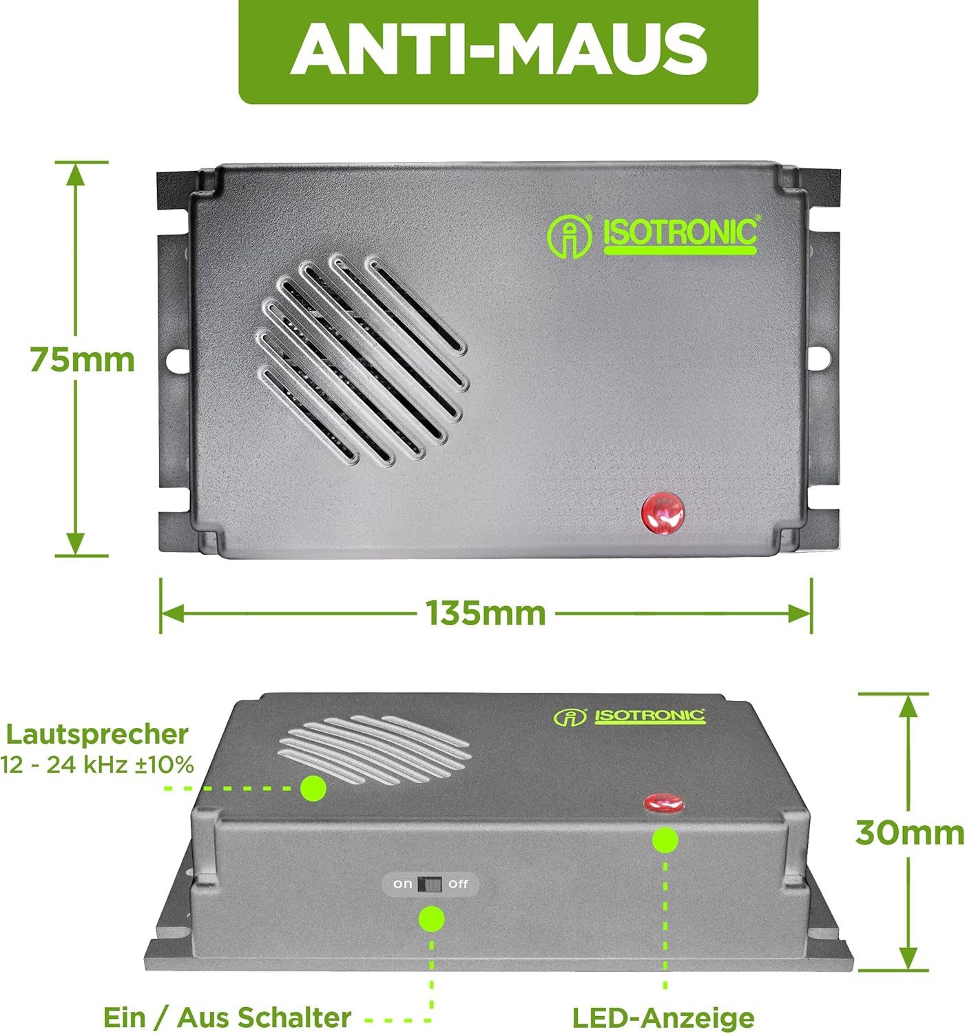 ISOTRONIC Ultraschall-Tierabwehr Isotronic Mäuse-, Rattenfrei Mobil, Batterie, 1-tlg.