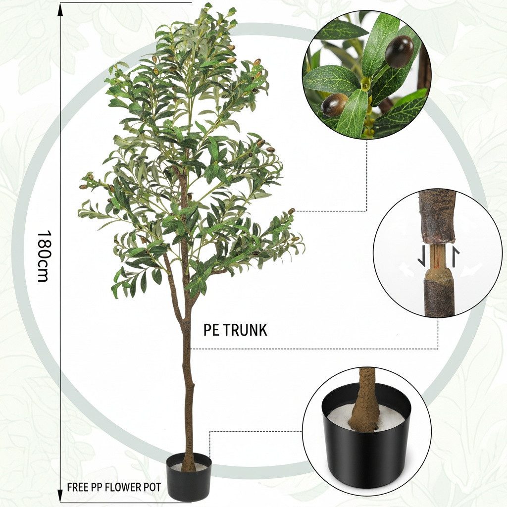 Kunstbaum Künstlicher Olivenbaum 180 cm mit Naturstamm & Früchten Künstlich günstig online kaufen