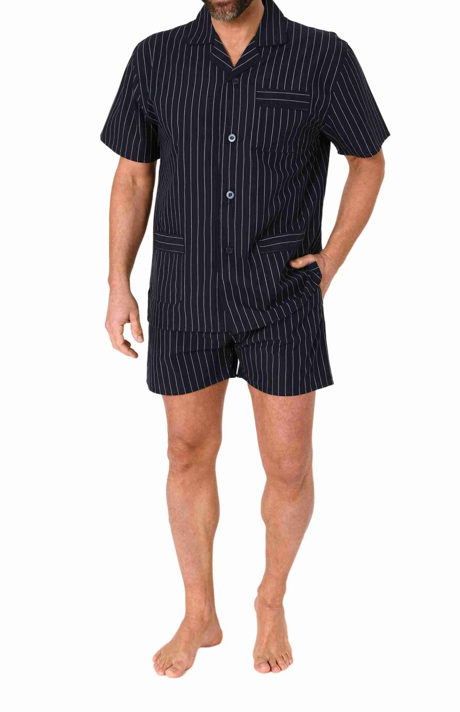 Normann Pyjama Herren kurzarm Schlafanzug Shorty Pyjama gewebt mit Knopflei günstig online kaufen