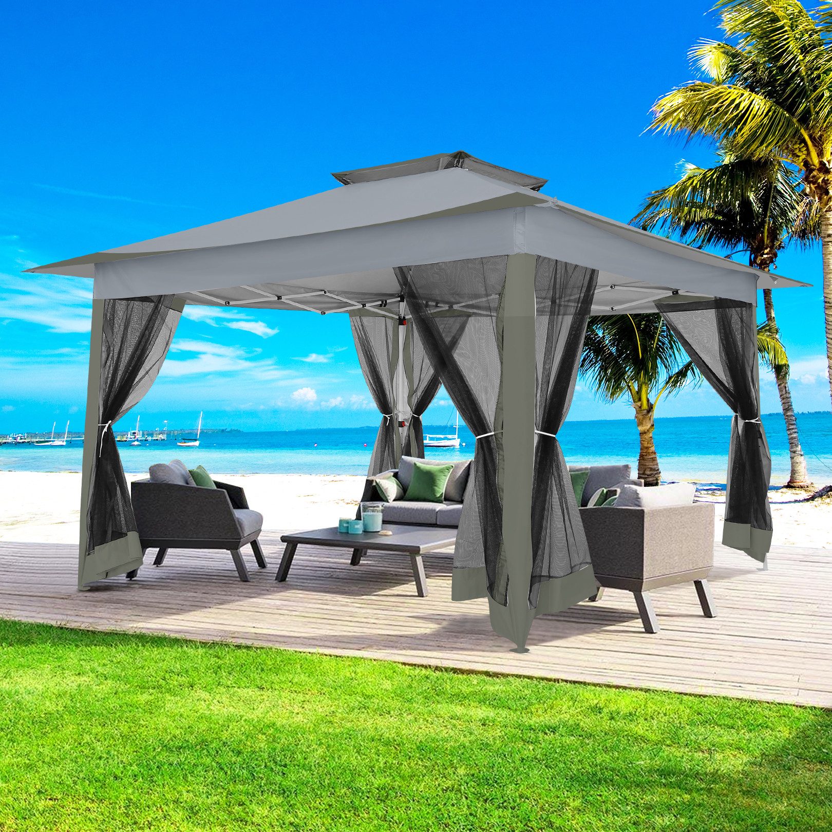 Tooluck Faltpavillon Pop-Up-Pavillon Moskitonetz sofortig Terrassendachzelt günstig online kaufen