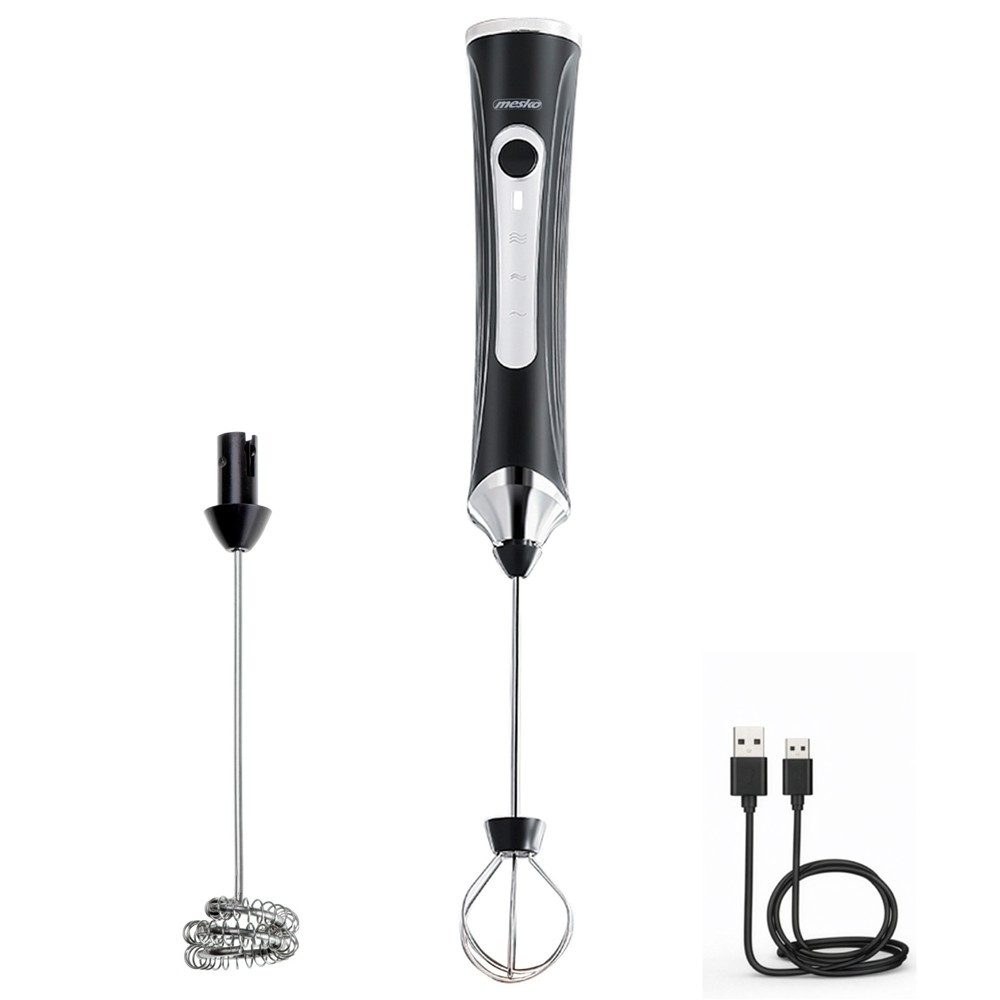 Mesko Milchaufschäumer MS 4535 2-in-1 Handaufschäumer mit Schneebesen, elektrisch, USB-C, Edelstahl, für Milch, Matcha, Kakao
