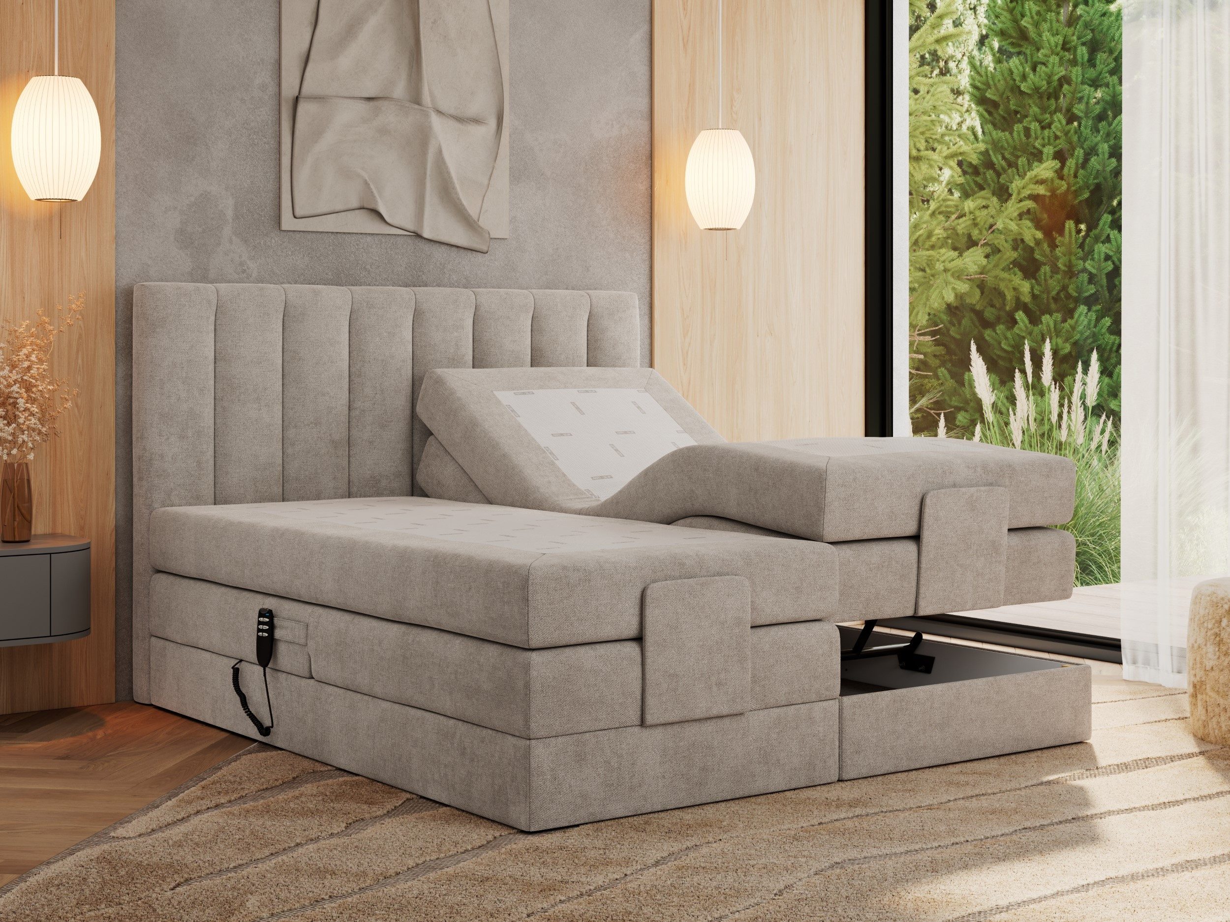 MKS MÖBEL Boxspringbett COMFORTO (Set, Packung, Multipocket-Matratzen, T30-Schaum, Toppper), Doppelbett mit Elektrisch verstellbare, zwei Bettkasten