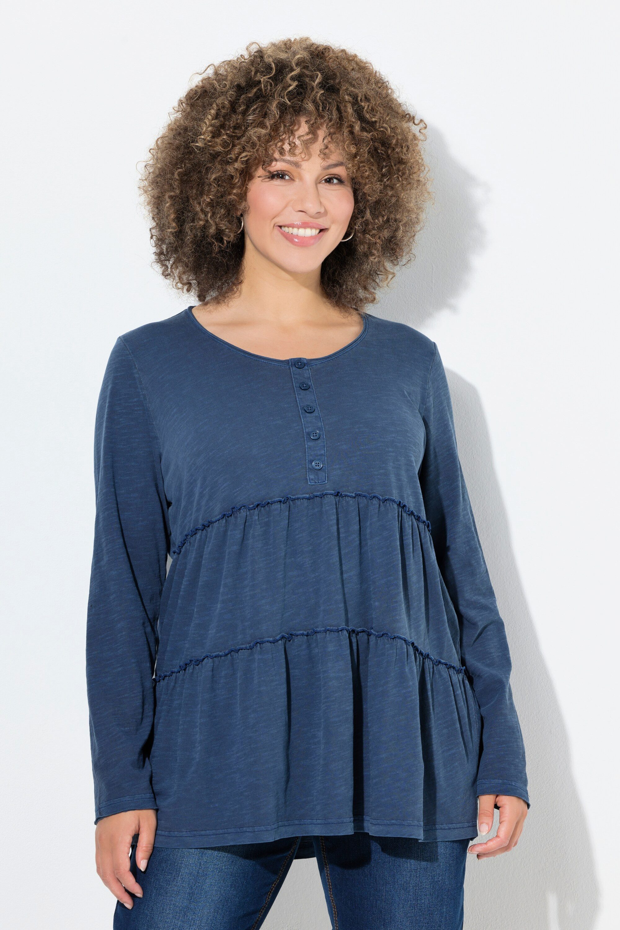 Ulla Popken Longsleeve Shirt Volants A-Linie günstig online kaufen