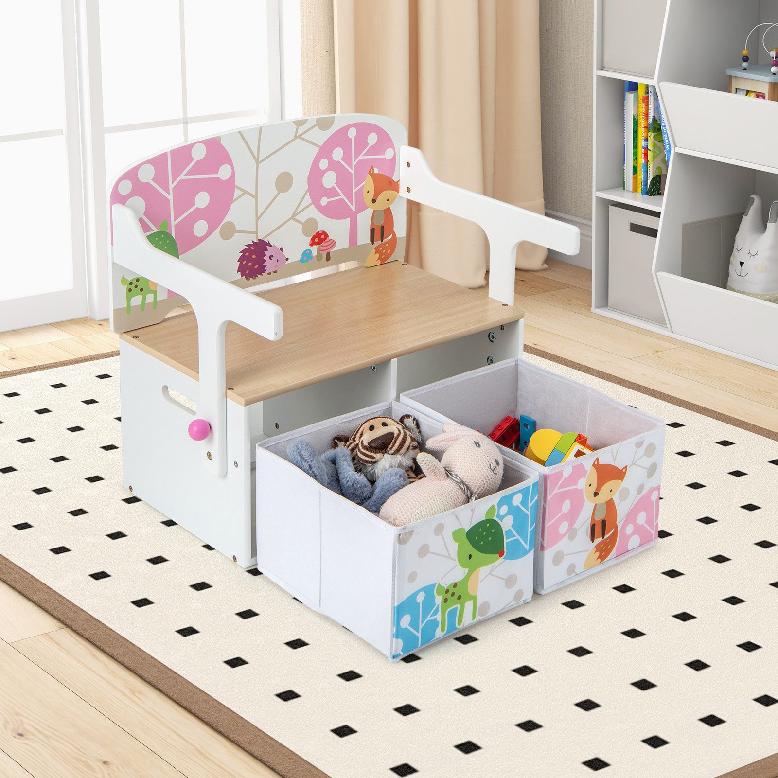 COSTWAY Truhenbank, 3 in 1 Kinder Bank, Sitzgruppe mit Aufbewahrung