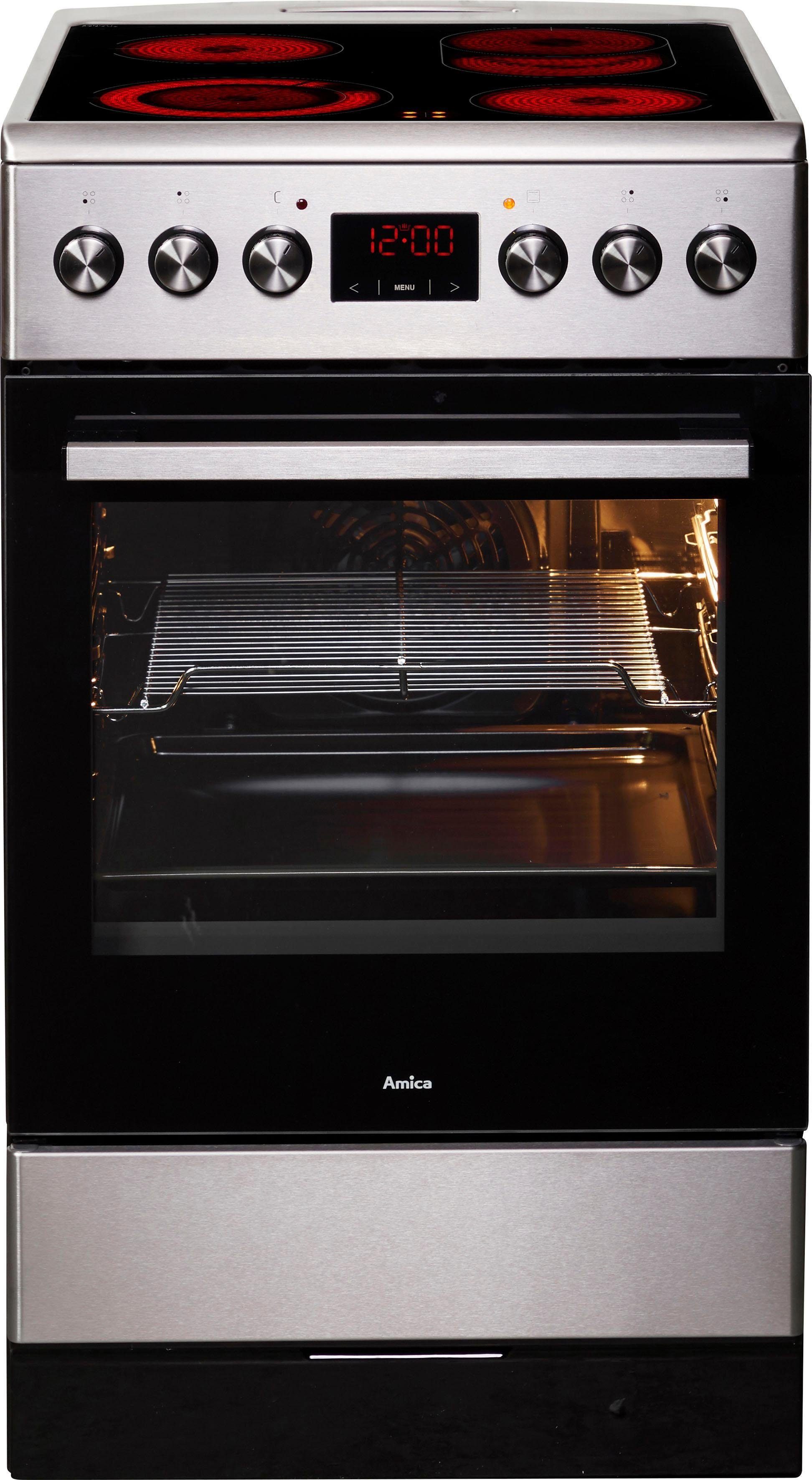Amica Elektro-Standherd SHC 903 001 E, mit 1-fach-Teleskopauszug, Steam Clean, Komfortables Kochen und Backen mit bequemer Handhabung
