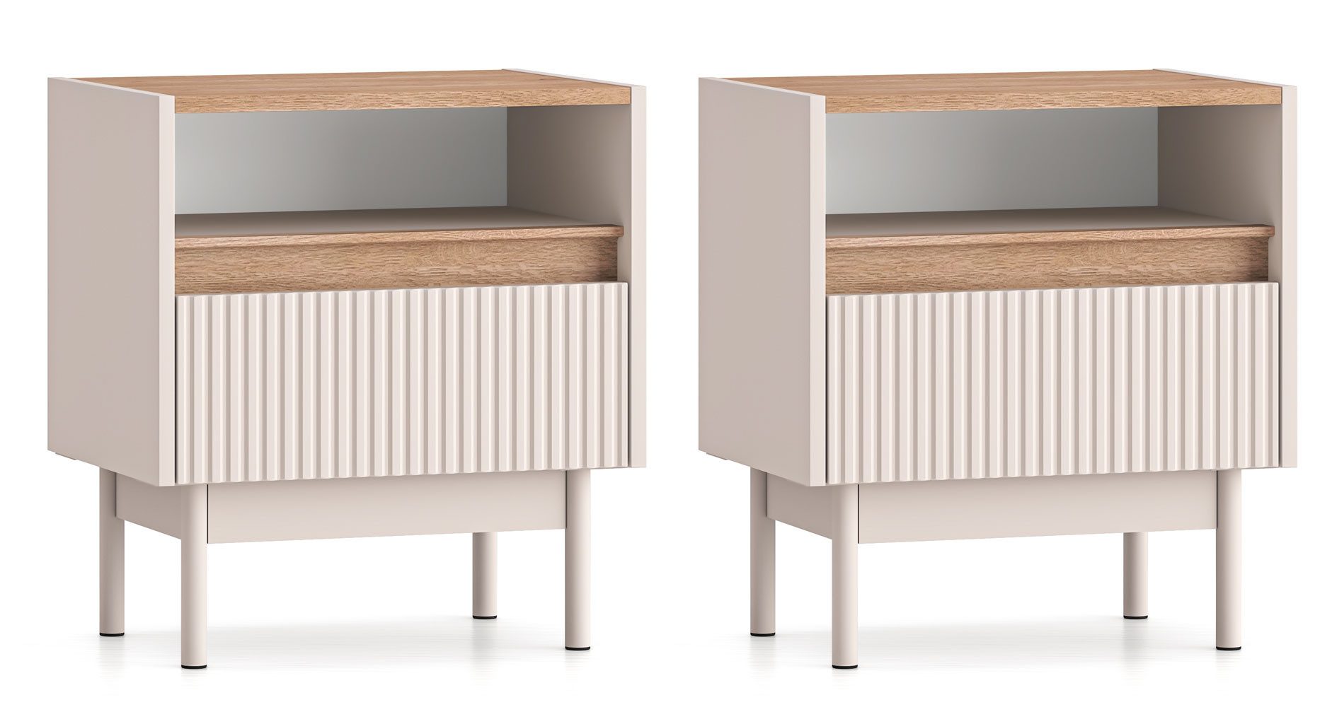 Feldmann-Wohnen Nachtschrank Dunea (mit Schubladen, mit offenen Fächern, 2-St., moderne Optik, mit Schubladen) 50x35x55cm Cashmere Eiche Cremona Torro