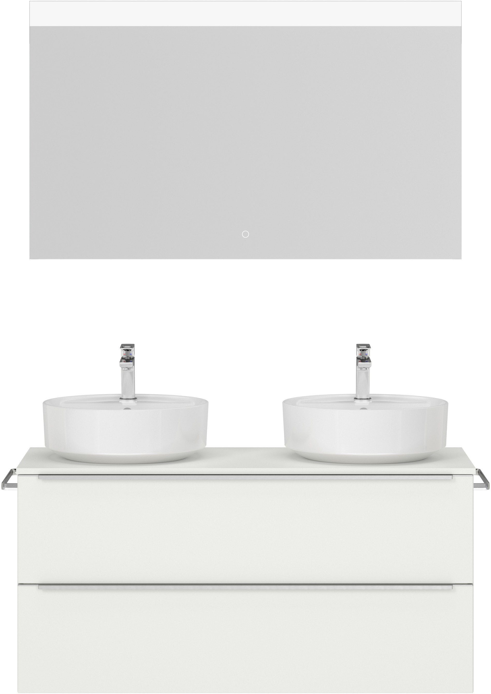 nobilia® Badmöbel-Set Alvene, (2-St., vormontiert, mit Soft-Close), inkl. Spiegel mit Touch-Sensor, in vier Breiten