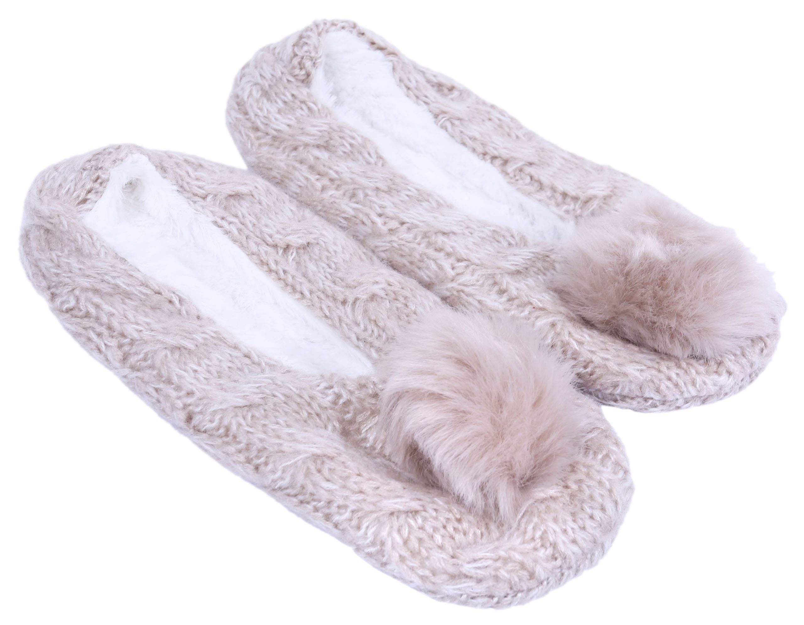 Sarcia.eu Warme, beige Hausschuhe mit Pompon 36-38 EU Hüttenschuhe