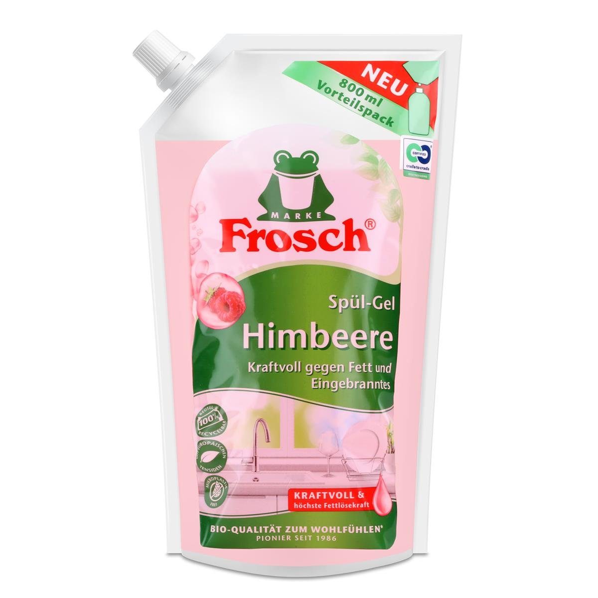 FROSCH Frosch Spül-Gel Himbeere 800ml Nachfüller - Kraftvolles Spülmittel (1e Geschirrspülmittel