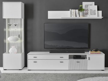 Furn.Design Wohnwand Merced, (Wohnzimmer-Set in weiß matt mit schwarz, 3-St., 260 x 180 cm), mit Soft-Close Funktion, Staboptik