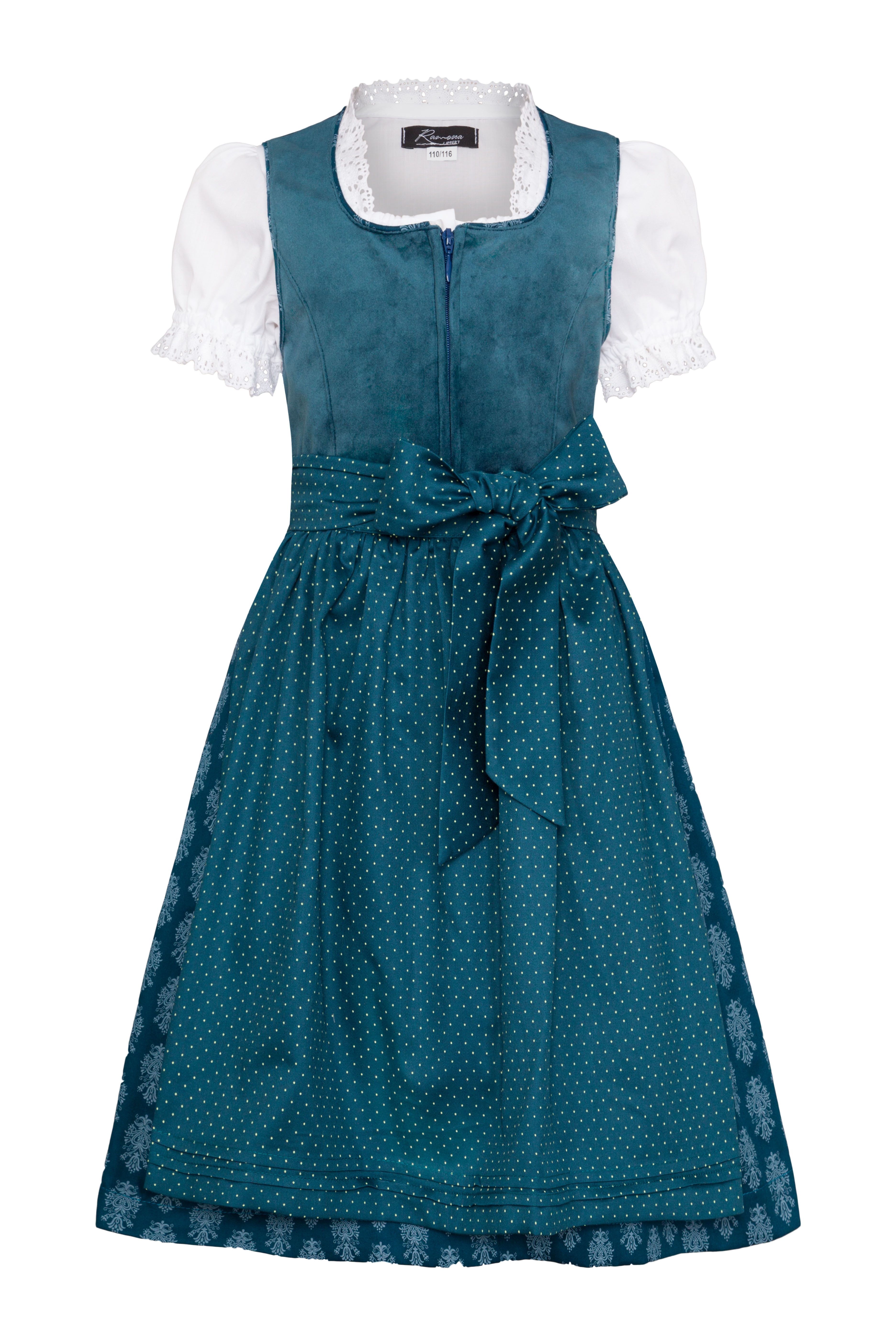 Ramona Lippert Дирндль Kinderdirndl Anouk in Petrol, 3-teilig mit Schürze & Bluse