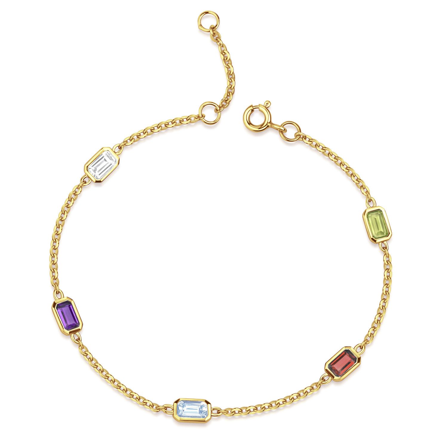 Materia Armkette Damen Edelstein Armband Bunt Gold 17,5-20cm SA-40, Sterlingsilber, vergoldet
