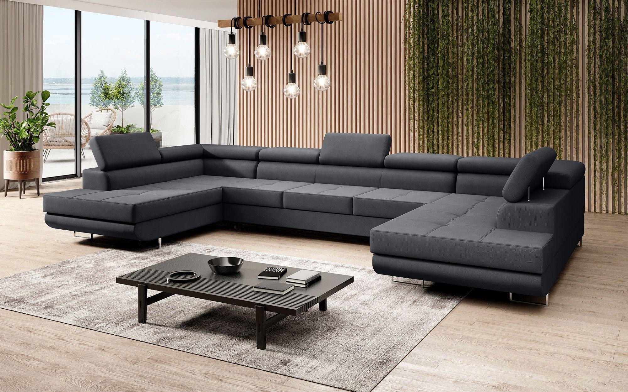 Baidani Sofa Sofa Positano mit Schlaf- und Klappfunktion (Stoff, inkl. Aufbau Anthrazit