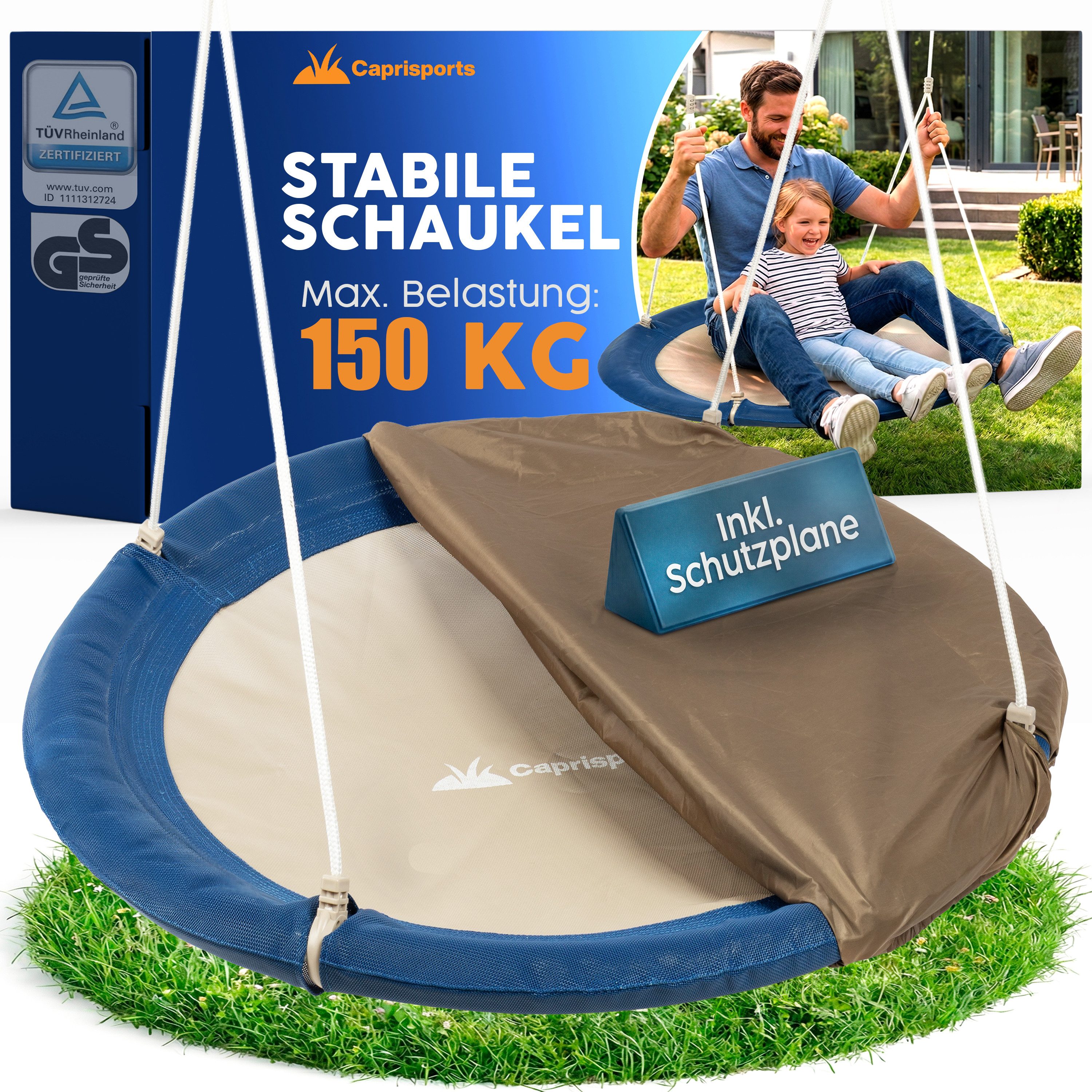 Caprisports Nestschaukel Nestschaukel TÜV/GS geprüft mit Abdeckhaube Tellerschaukel outdoor