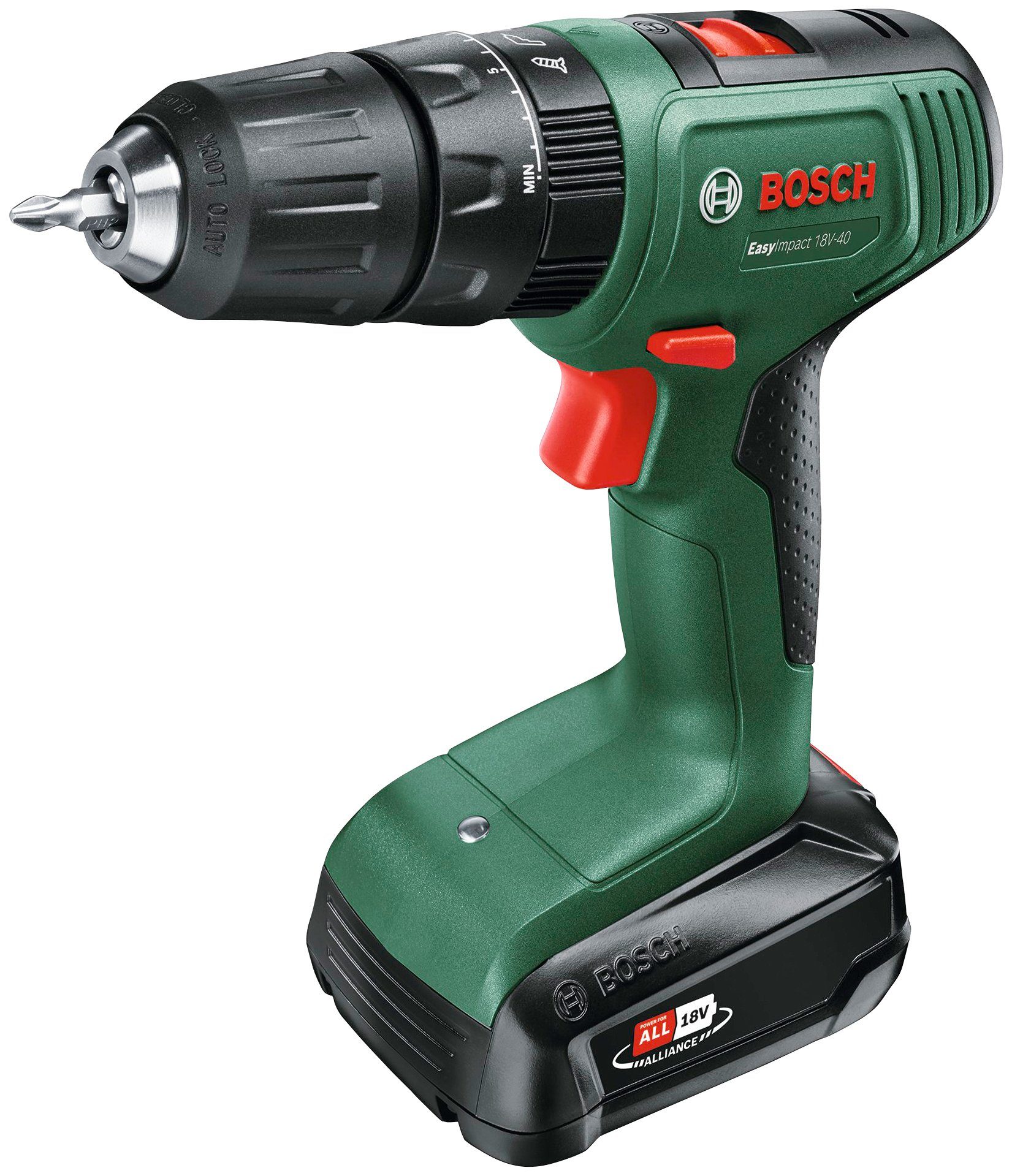 und Inkl. Ladegerät Koffer, & Akku-Schlagbohrschrauber Home EasyImpact 18V/2Ah Bosch Akku Garden 18V-40, mit