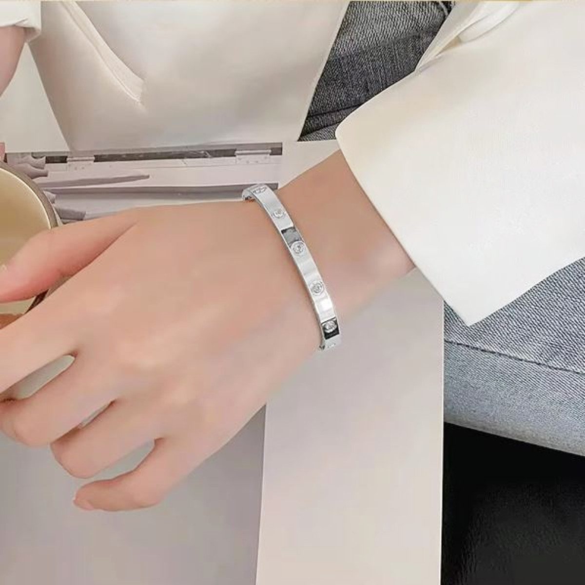 KARMA Armreif Armband silber für Damen mit Klappverschluss mit Kristallen ( günstig online kaufen