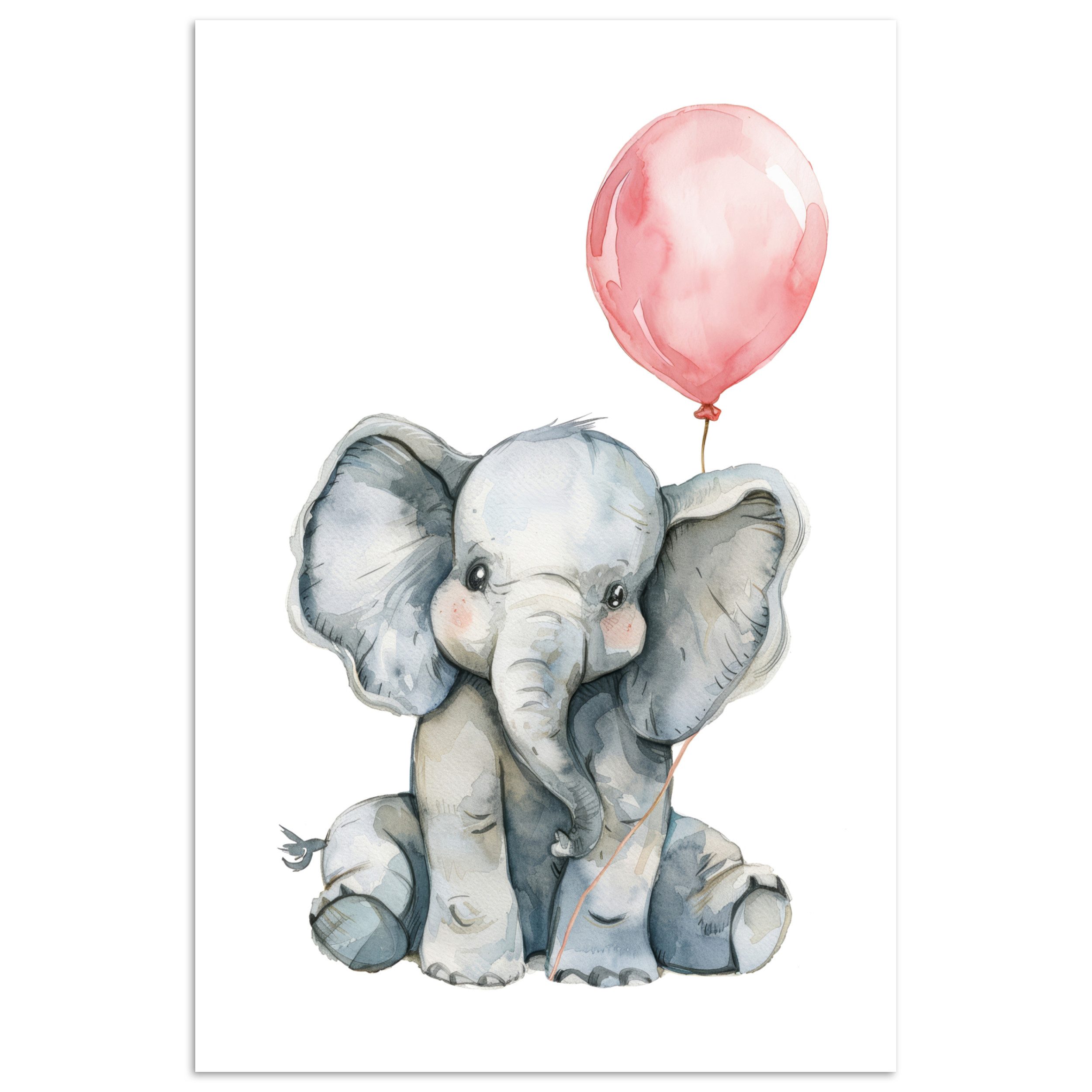 Poster Elefant - Babytier - Rosa Luftballon