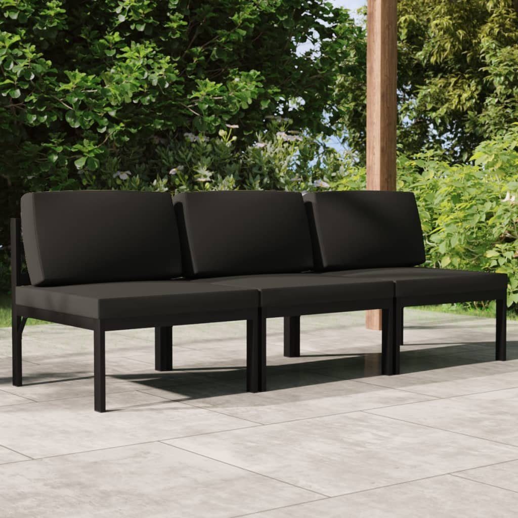 vidaXL Gartenlounge-Set Gartensofa 3-Sitzer mit Kissen Aluminium Anthrazit, (1-tlg)