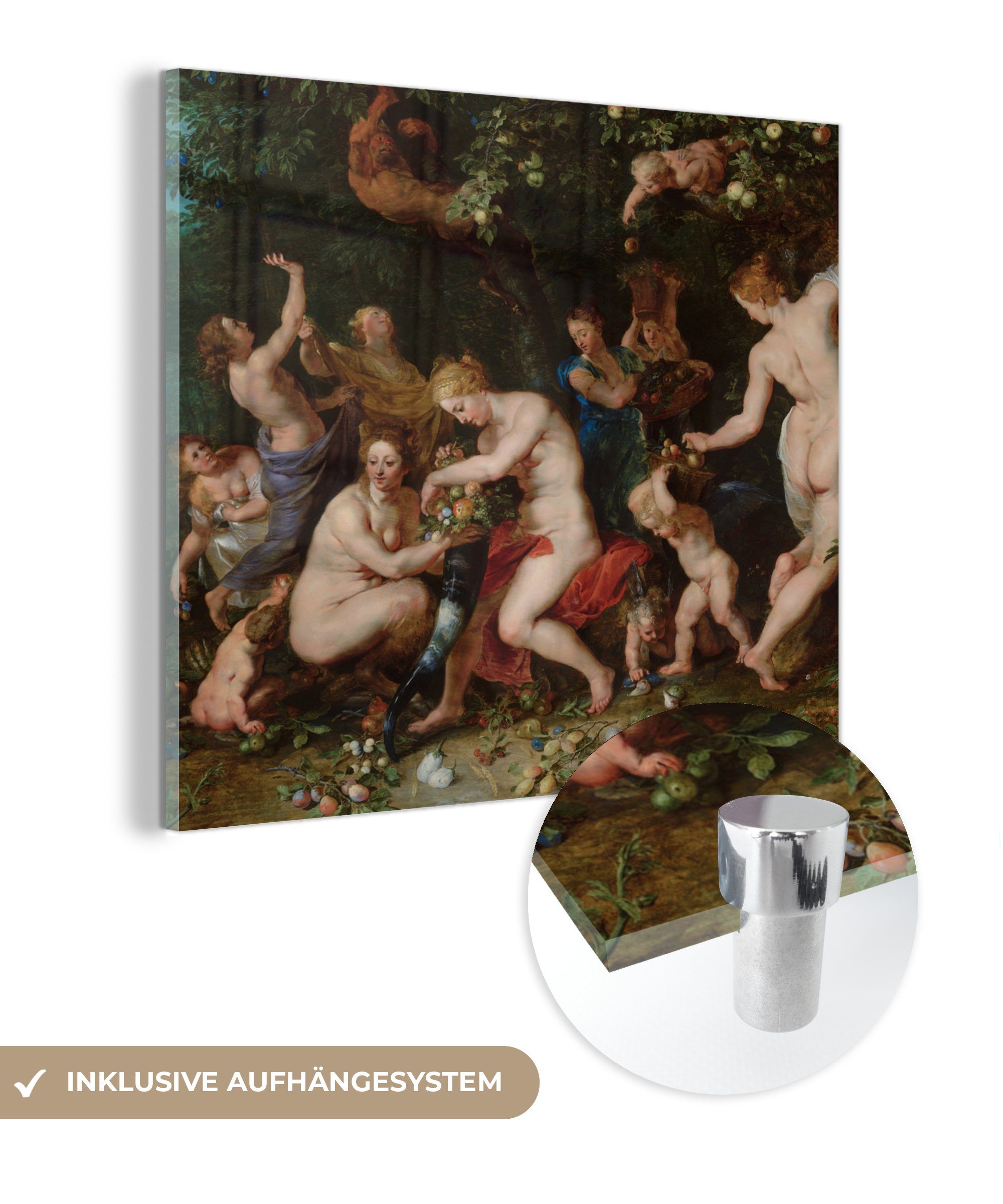 MuchoWow Acrylglasbild Nymphen füllen das Füllhorn - Gemälde von Peter Paul Rubens, (1 St), Glasbilder - Bilder auf Glas Wandbild - Foto auf Glas - Wanddekoration