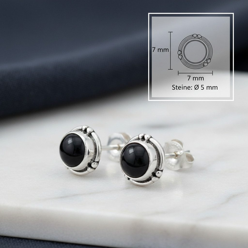 mantraroma Paar Ohrstecker LITANG aus 925 Silber mit Onyx (Paar, Paar Ohrringe mit Schmuckbeutel), 925 Sterling Silber Ohrringe für Damen