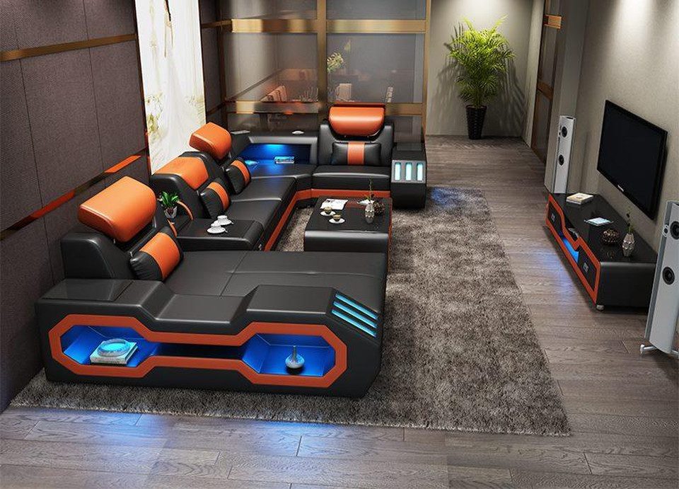 Xlmoebel Wohnlandschaft U-förmige Wohnlandschaft mit modernem Ecksofa und Couchtisch, Hergestellt in Europa