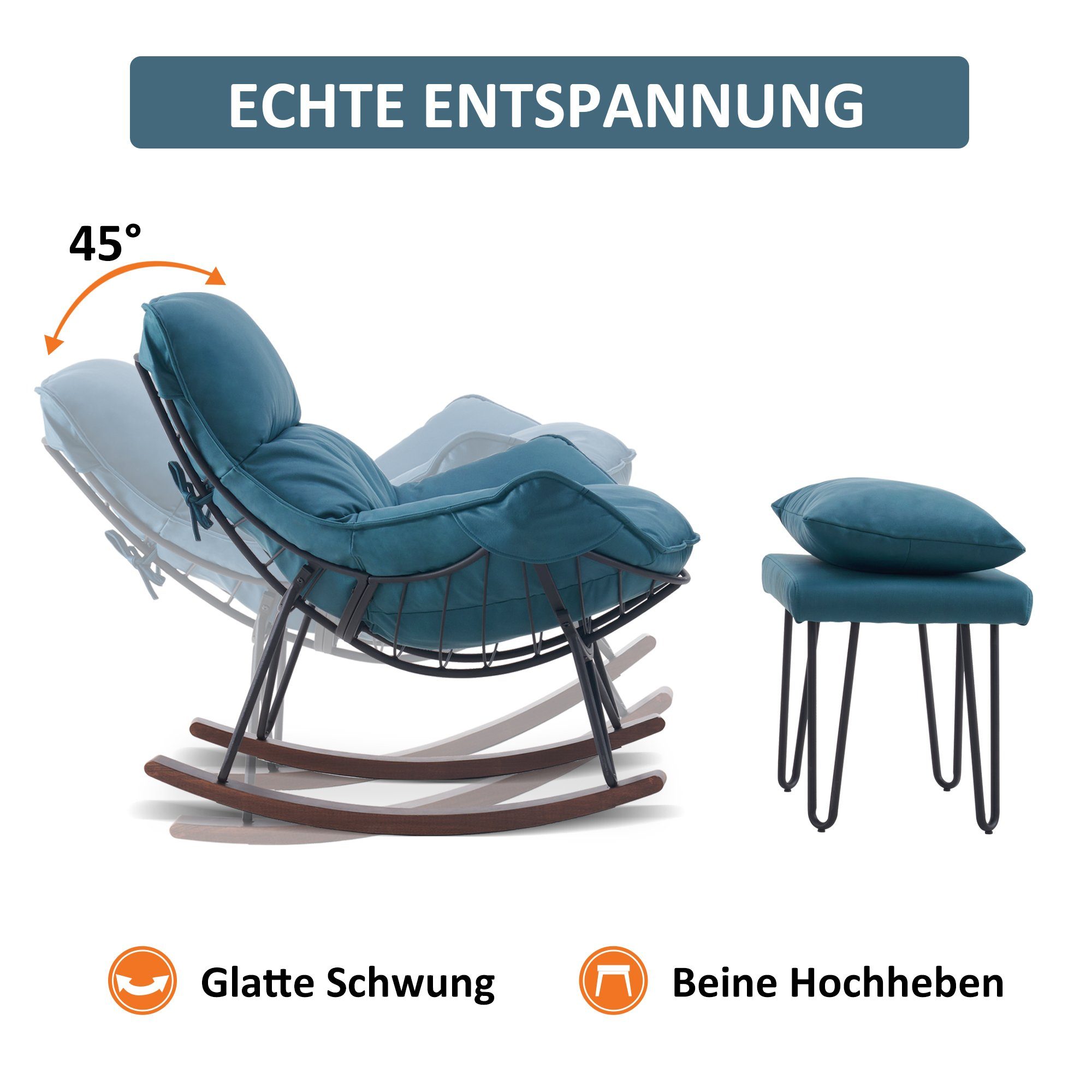 MCombo Schaukelstuhl M Sessel Hocker Blau 4118, Chair Swing mit MCombo Schaukelsessel mit Lesestuhl, Hocker, Schaukelsessel Stillsessel