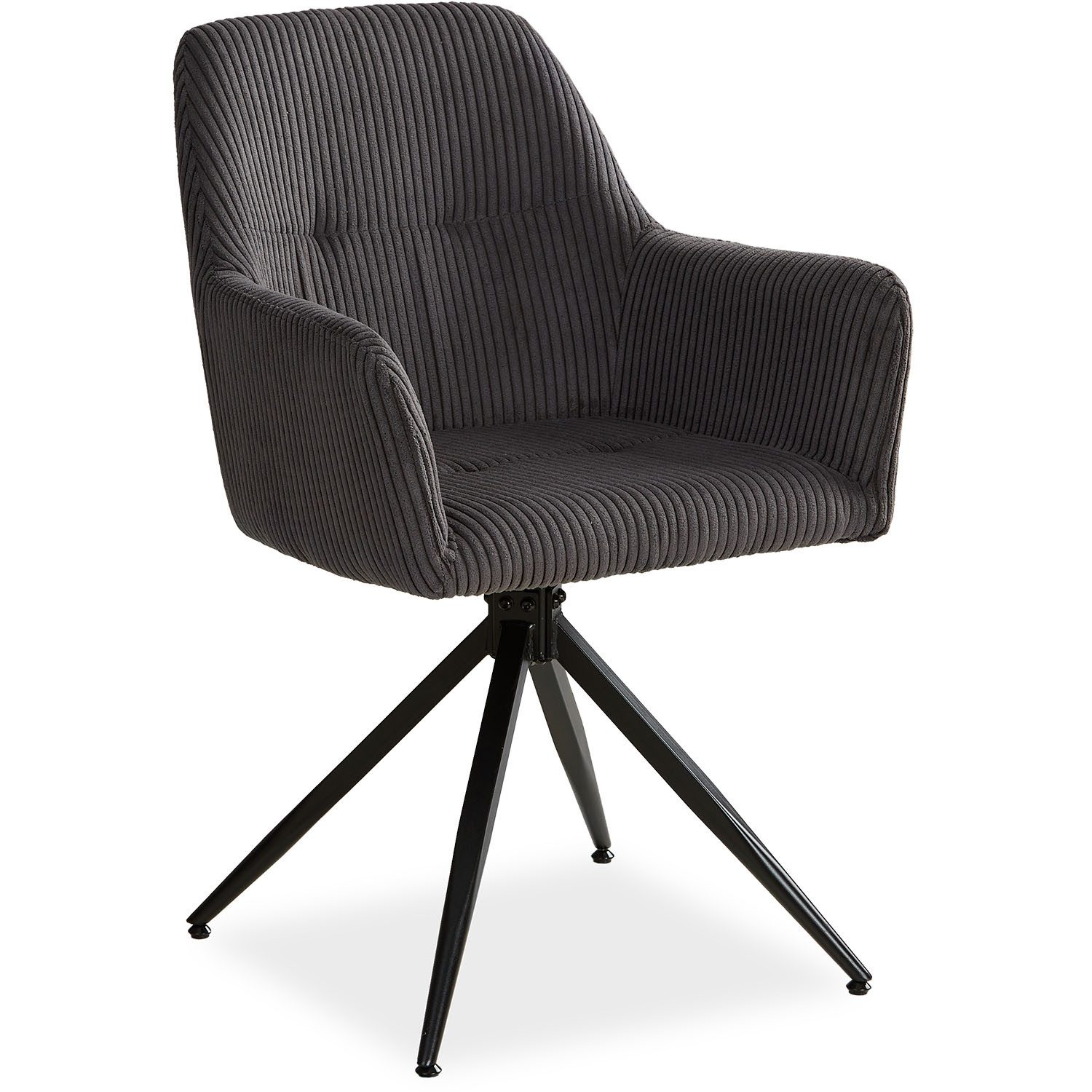 Homestyle4u Polsterstuhl mit Armlehne weicher Cord Grau Esszimmer Wohnzimmer modern Büro (1 St), drehbar, für Esstisch, Essstuhl