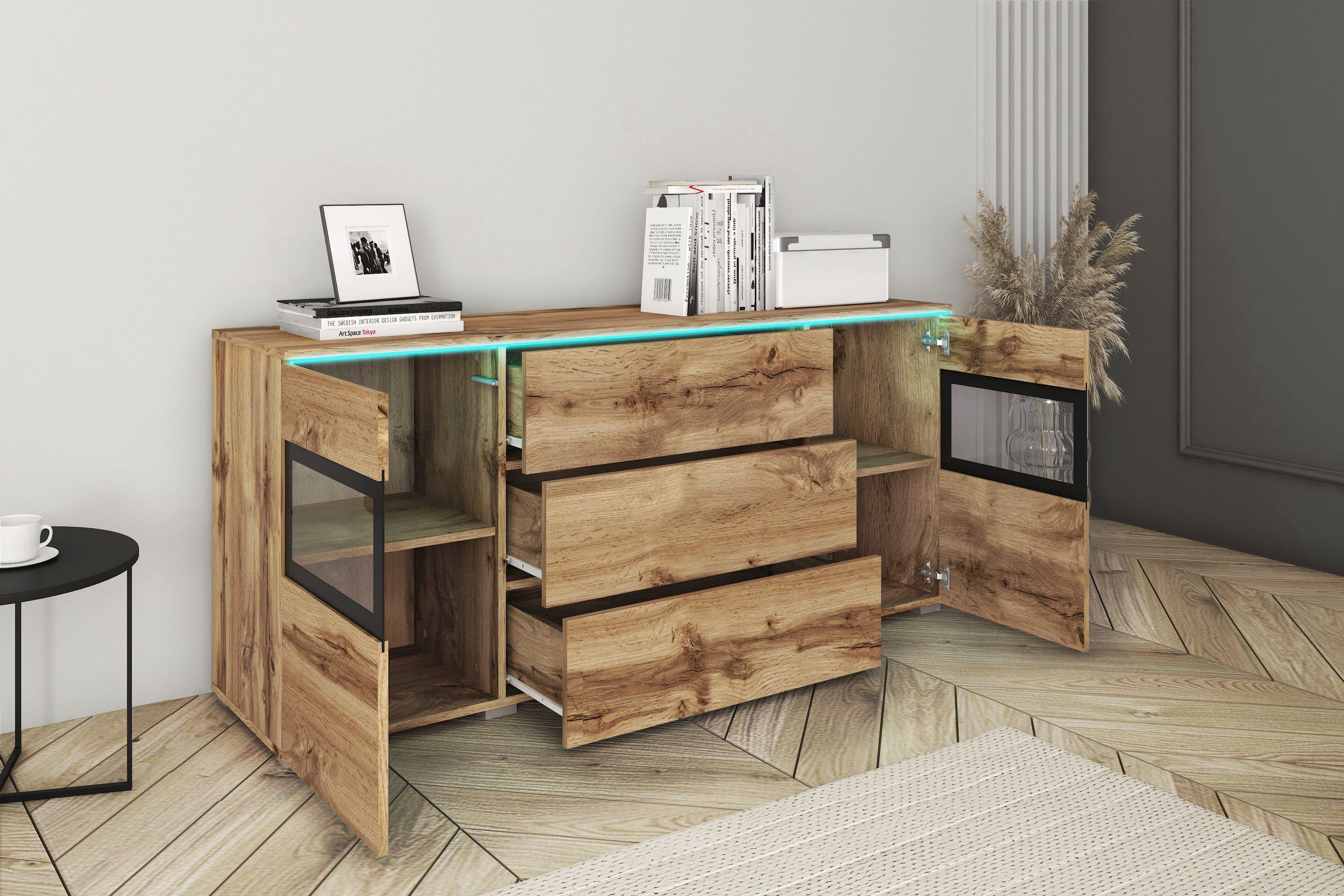 Home affaire Sideboard VERA, Moderne grifflose Kommode,verstellbare Einlegeböden