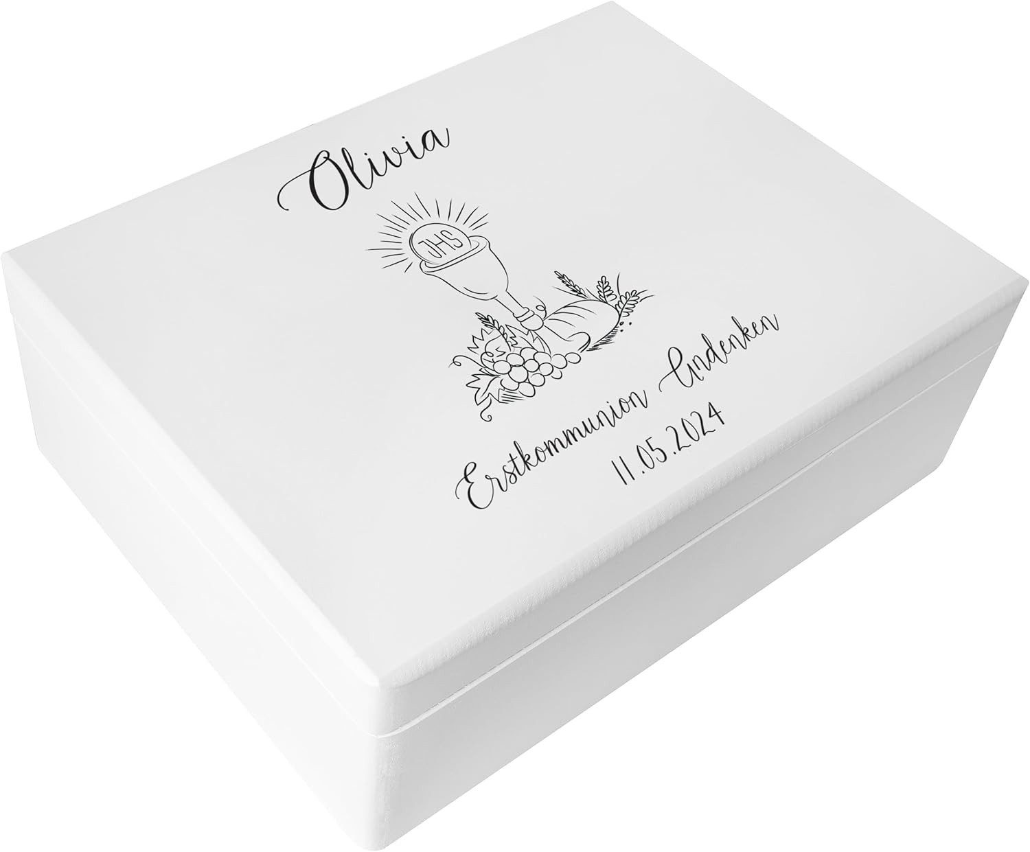 Creative Deco Holzkiste Kommunion Geschenke, Weiß, 40 x 30 x 14 cm