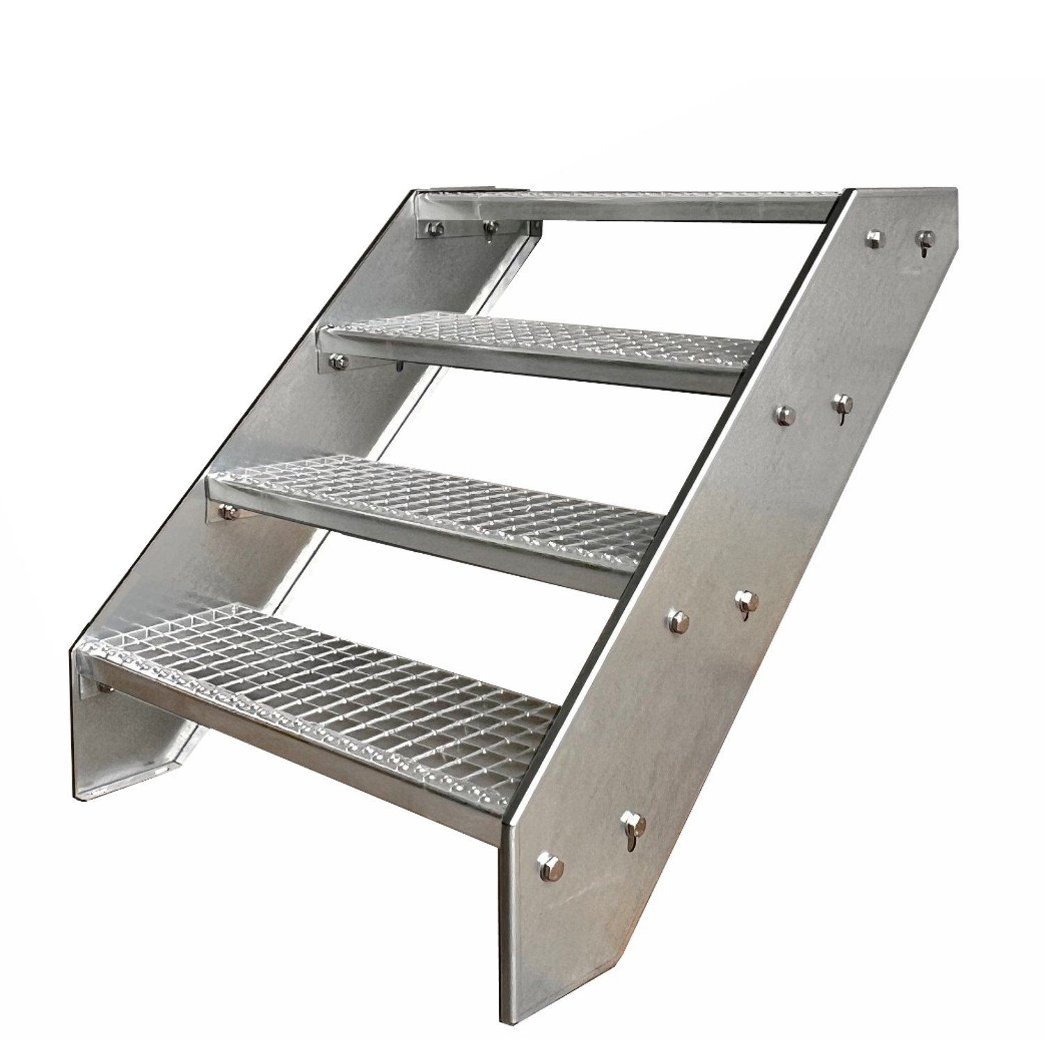 Kaminbau Mierzwa Außentreppe Premium Treppe Verzinkt mit und ohne Geländer, für Geschosshöhen bis 76.00 cm, Stufen Gitterroststufen nach DIN 24531, (Höhe 76 cm, Stufenbreite und Geländerart wählbar), Gartentreppe Stahltreppe Wetterfest Rostfrei Feuer-Verzinkt Rutschfest