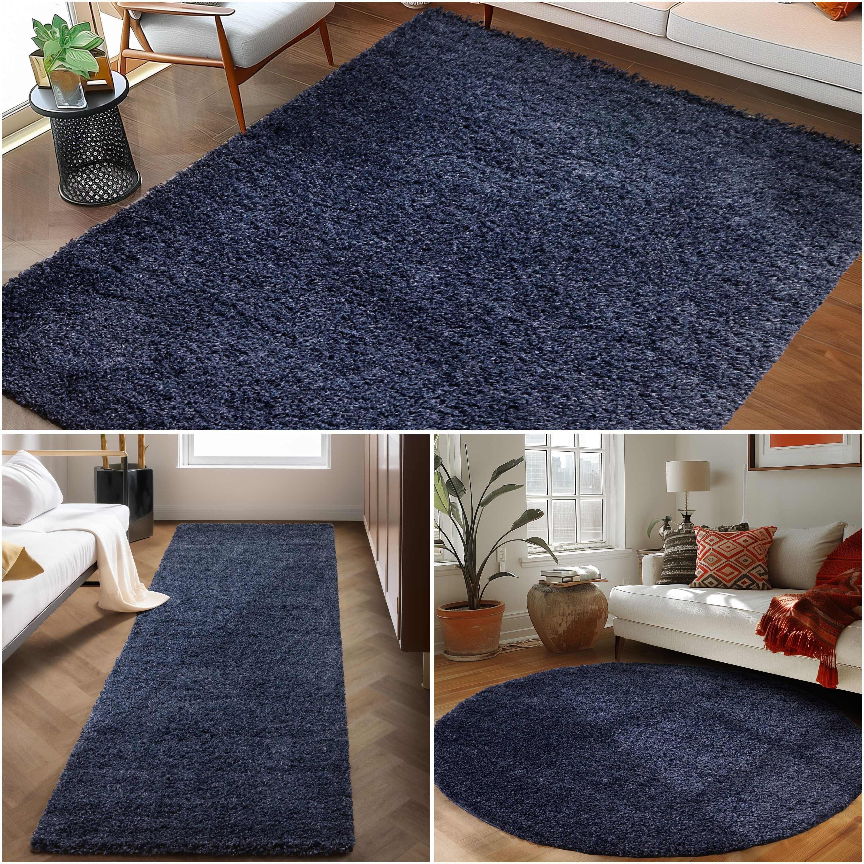 Carpettex Hochflor-Teppich Unicolor - Einfarbig, Rund, Höhe: 30 mm, Einfarbig Shaggy Teppich Wohnzimmer Langflor versch. farben und größen