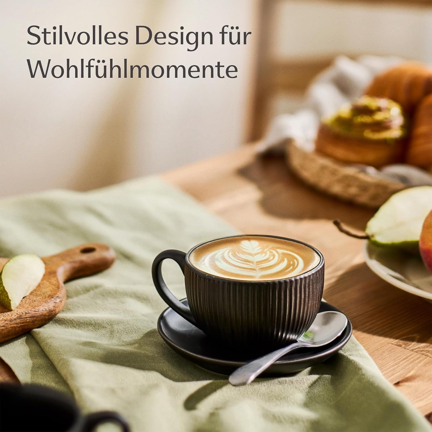 Cosumy Cappuccinotasse Cappuccinotassen mit Untertassen - 6er Set - 200ml, 12-tlg., Keramik, Mit Untertassen - Hält Lange warm - Spülmaschinenfest - 200ml