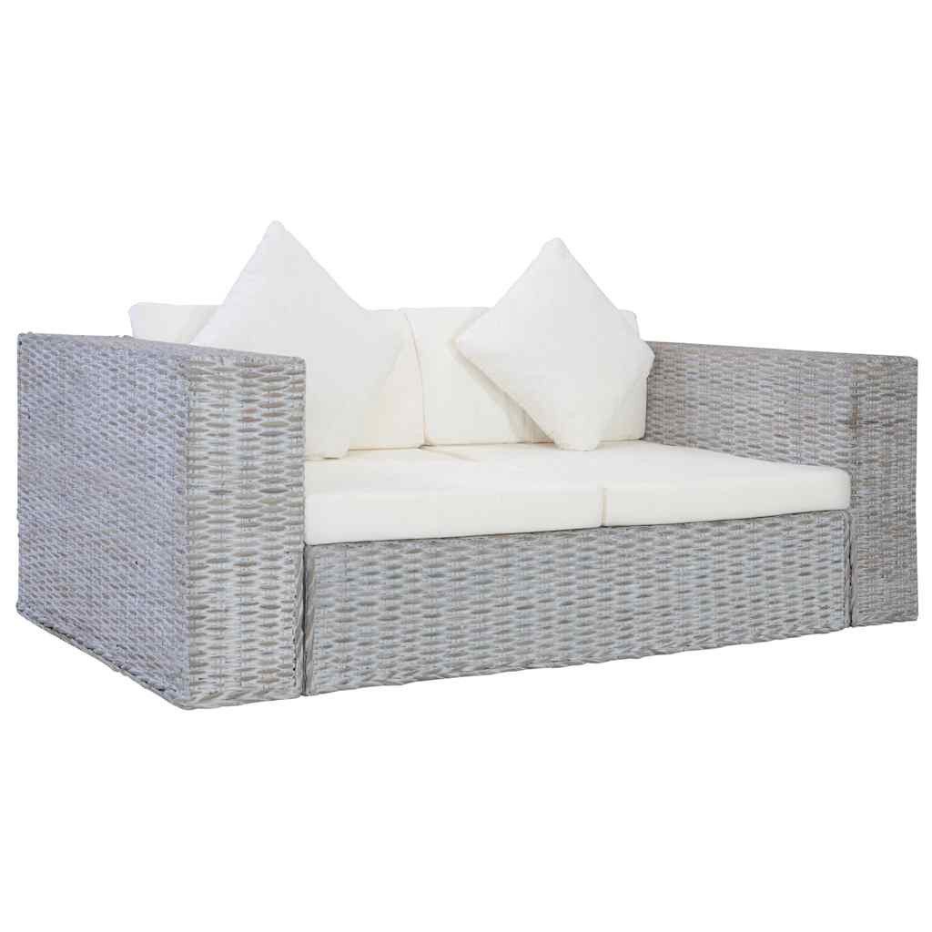 Sofa 2-Sitzer-Sofa mit Kissen Grau Natürliches Rattan