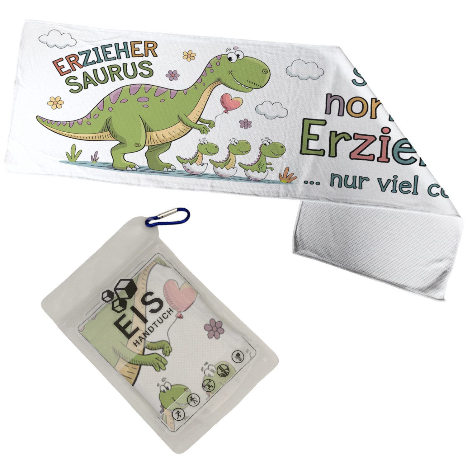 Sporthandtuch Erzieher Saurus Spruch Eishandtuch für Erzieher