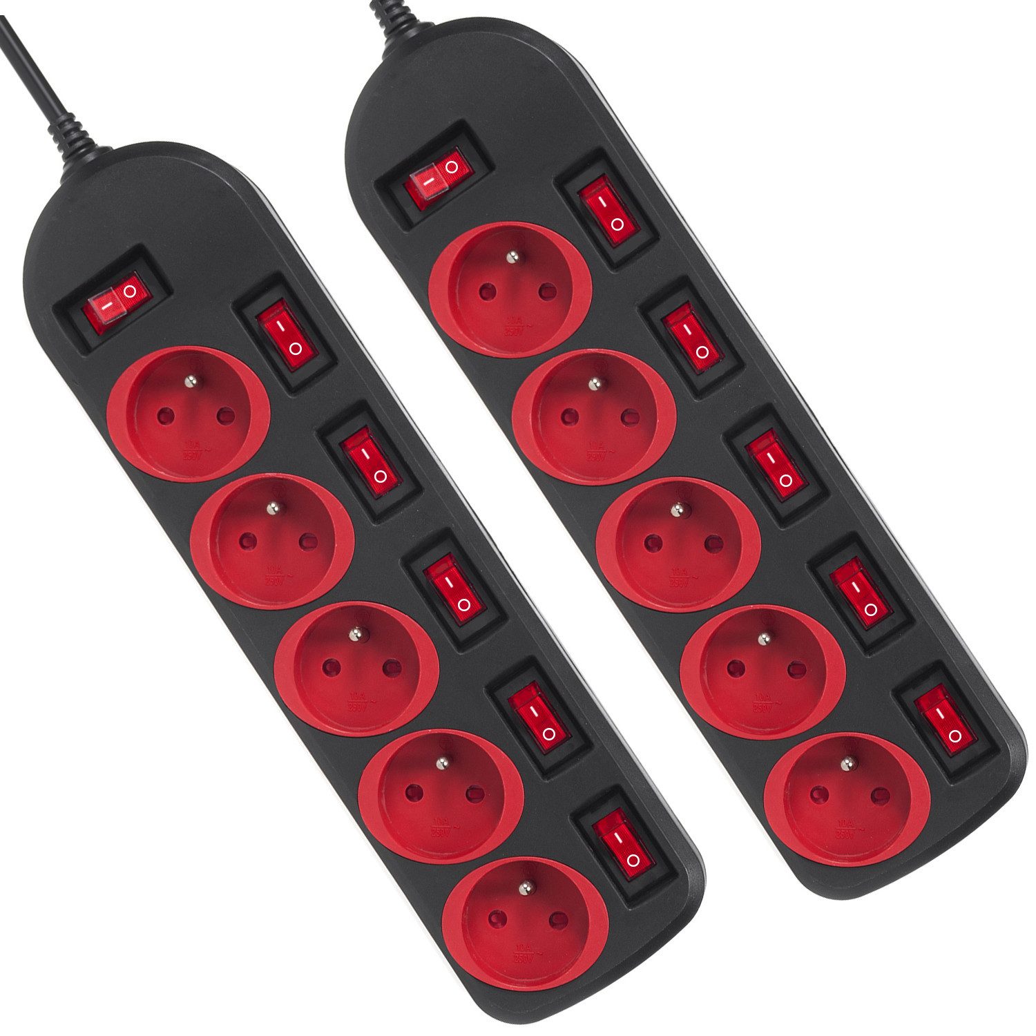 Maclean MCE204 Farbenfroh 5‑fach 1,5 m Kabel (Typ E) Steckdosenleiste 5-fach (Ein- / Ausschalter, separate Ein- / Ausschalter, Schalterbeleuchtung, Kindersicherung, Kabellänge 1.5 m), mit separaten Schaltern LED‑Beleuchtung