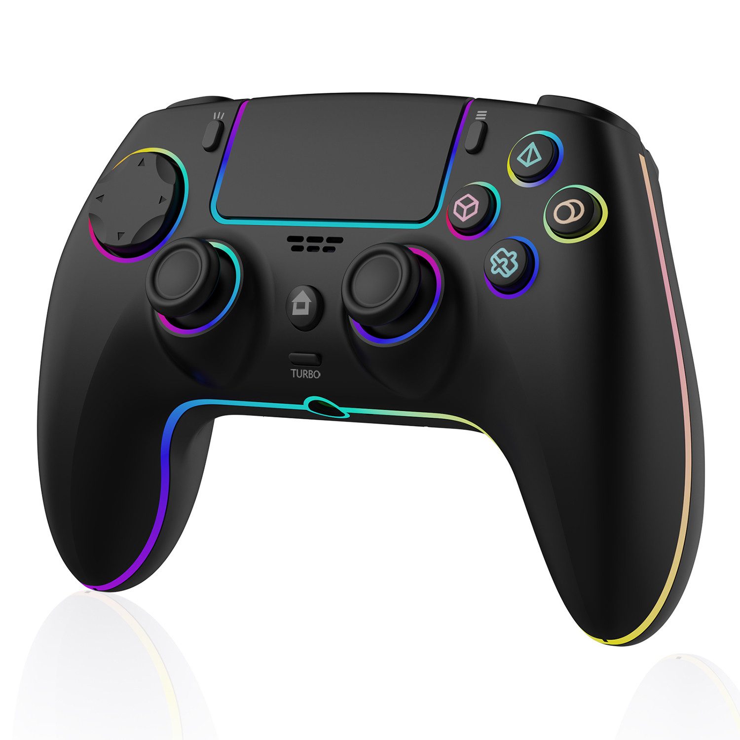 Fyrove Wireless Controller für PS4/PC, Gamepad mit 7 Farben RGB Beleuchtung Controller