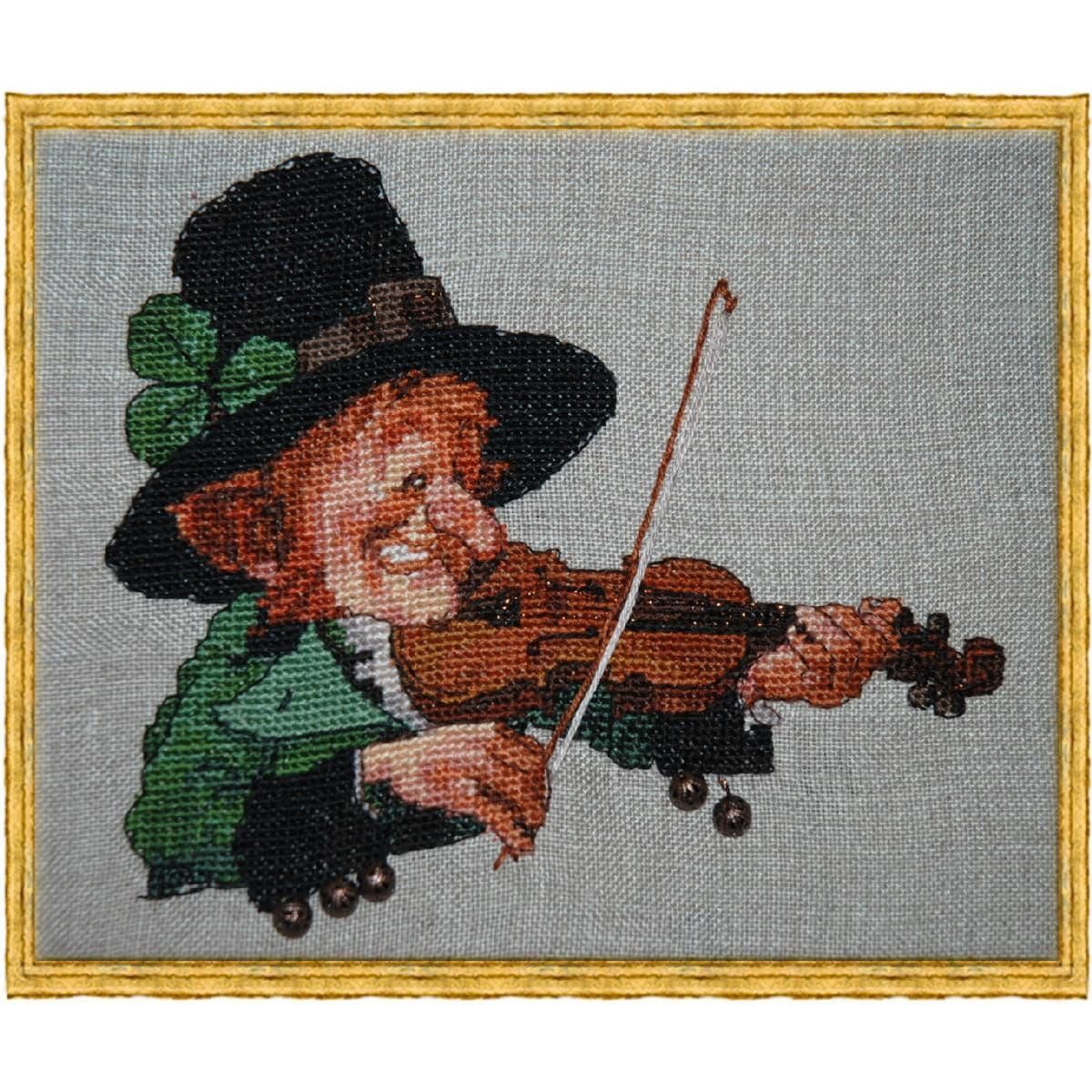 Kreativset Nimue Kreuzstich Set "Die grüne Geige", Zählmuster, 77K, 14x12cm