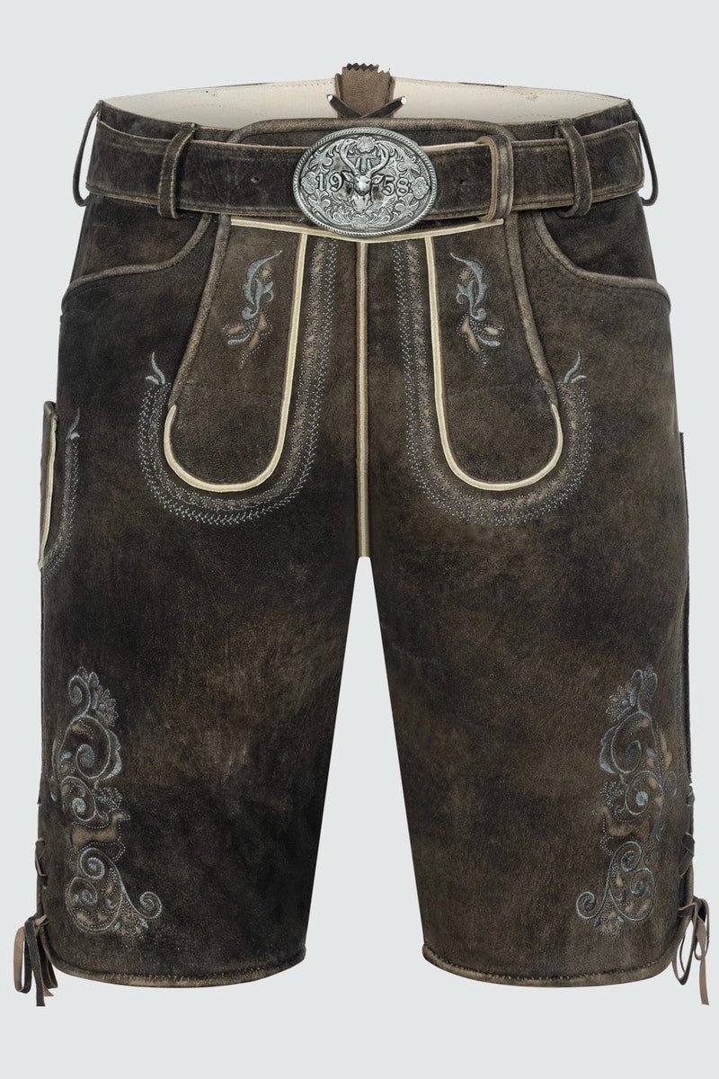 Krüger Trachtenlederhose Lederhose Gideon mit Gürtel - braun