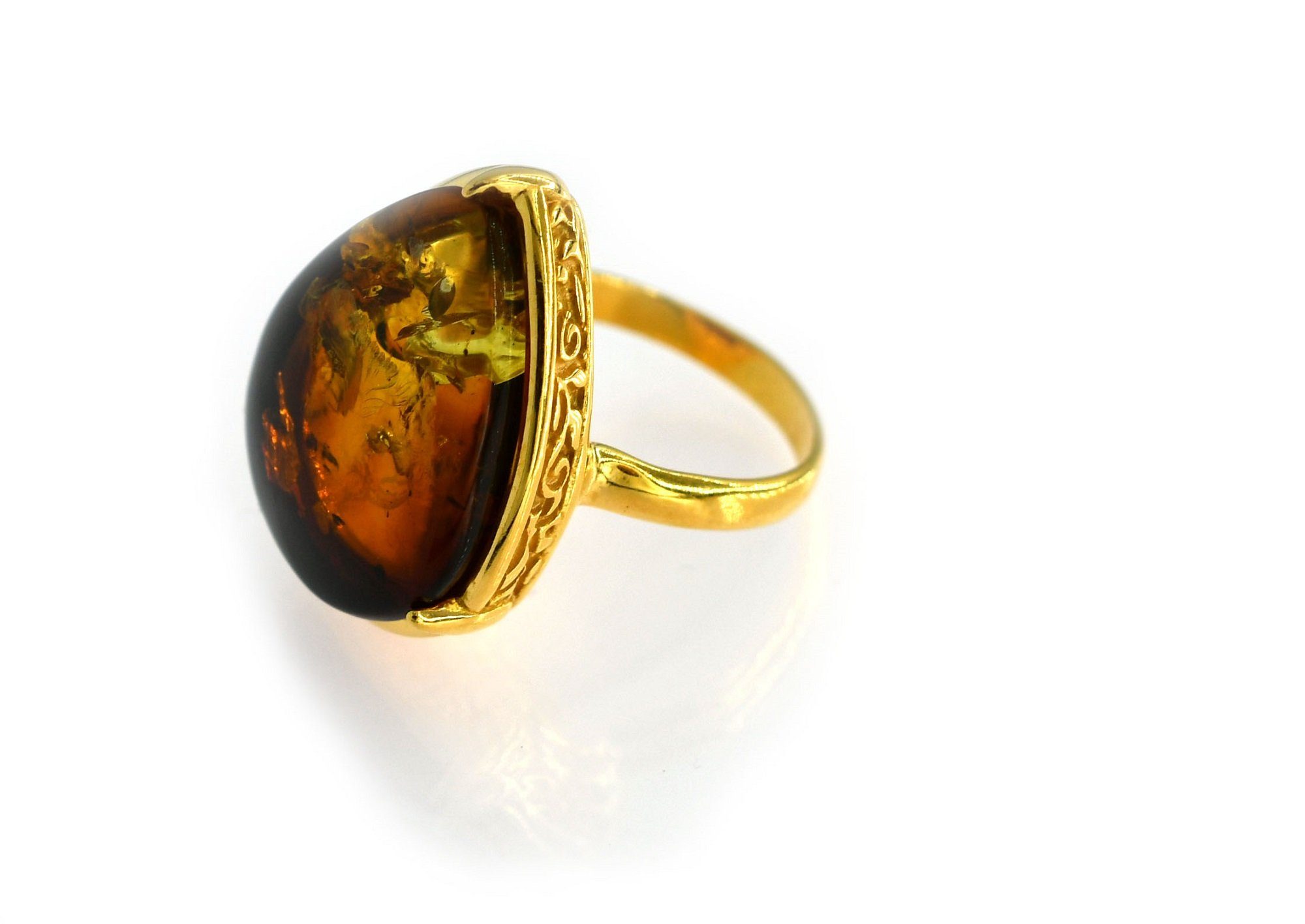 MyBer® Goldring Schicker Ring Bernstein Bernsteinring groß Schmuck Damen PMBER44_R684 (1-tlg), echter Ostsee Bernstein, 925 Steling Silber, vergoldet, handgefertigt