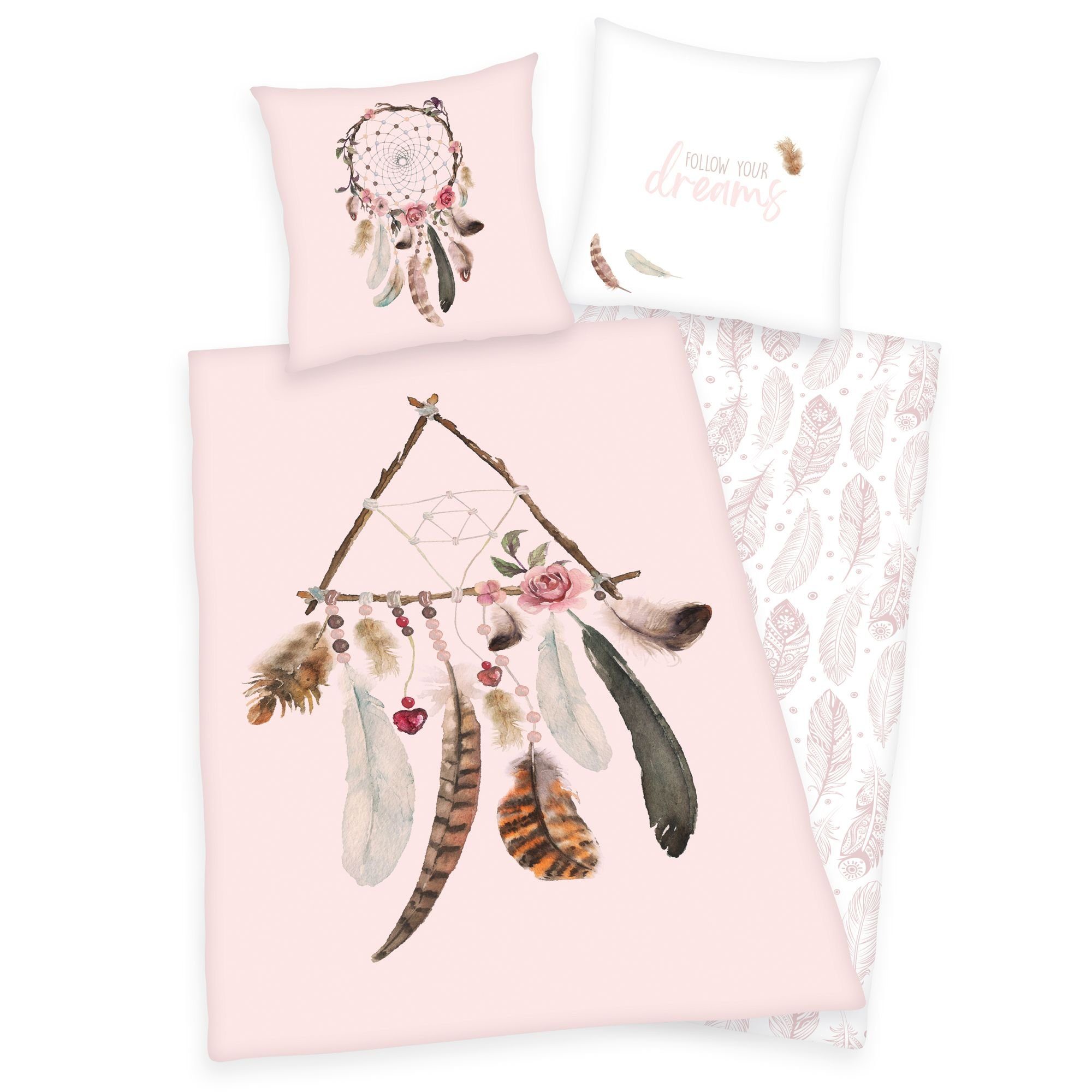Kinderbettwäsche Traumfänger Mädchen Wende Bettwäsche Dreaming 135 x 200 cm