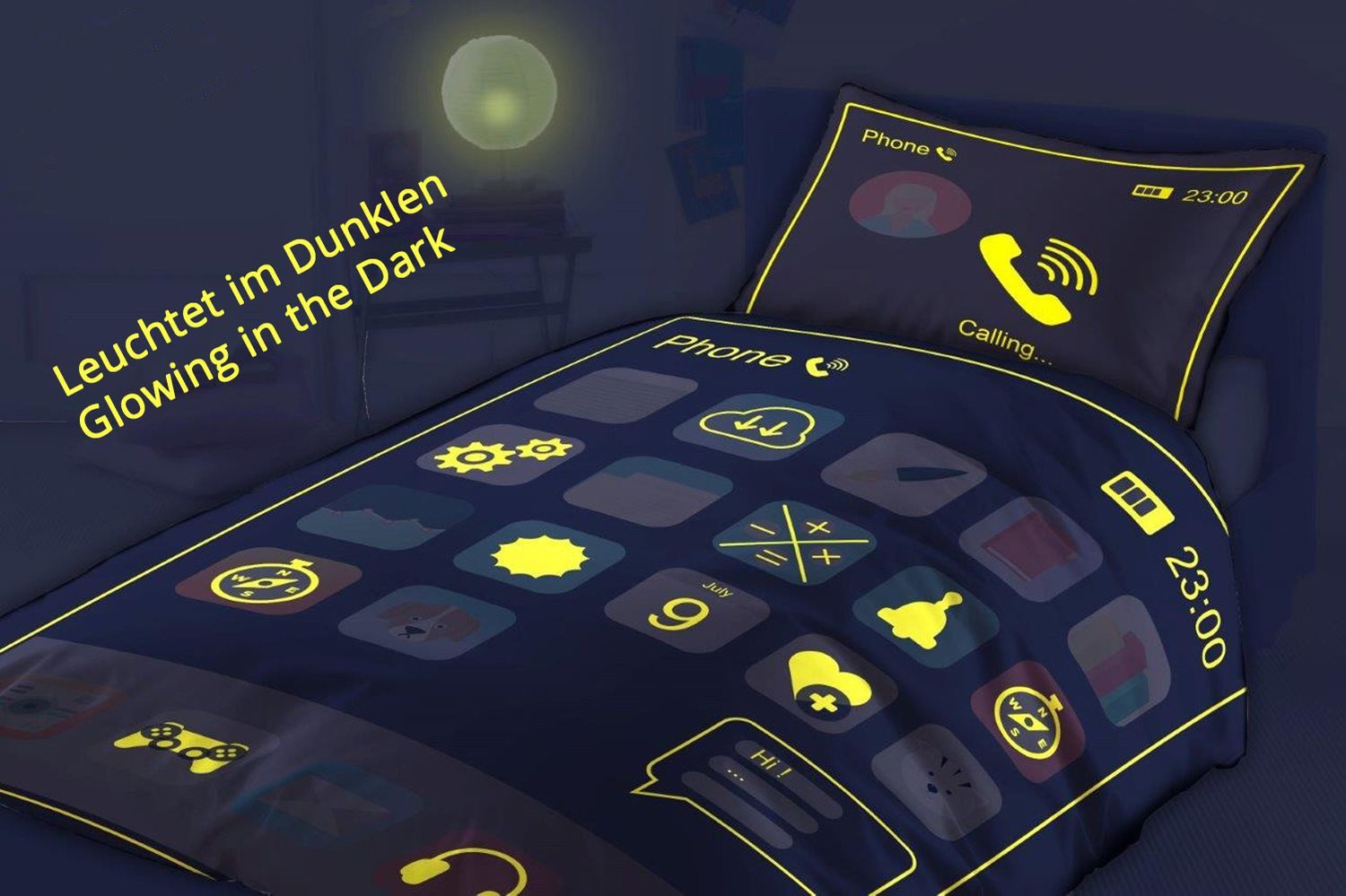 texpot Bettwäsche Smartphone Handy leuchtet im Dunkeln Bettwäsche Garnitur, 2 teilig