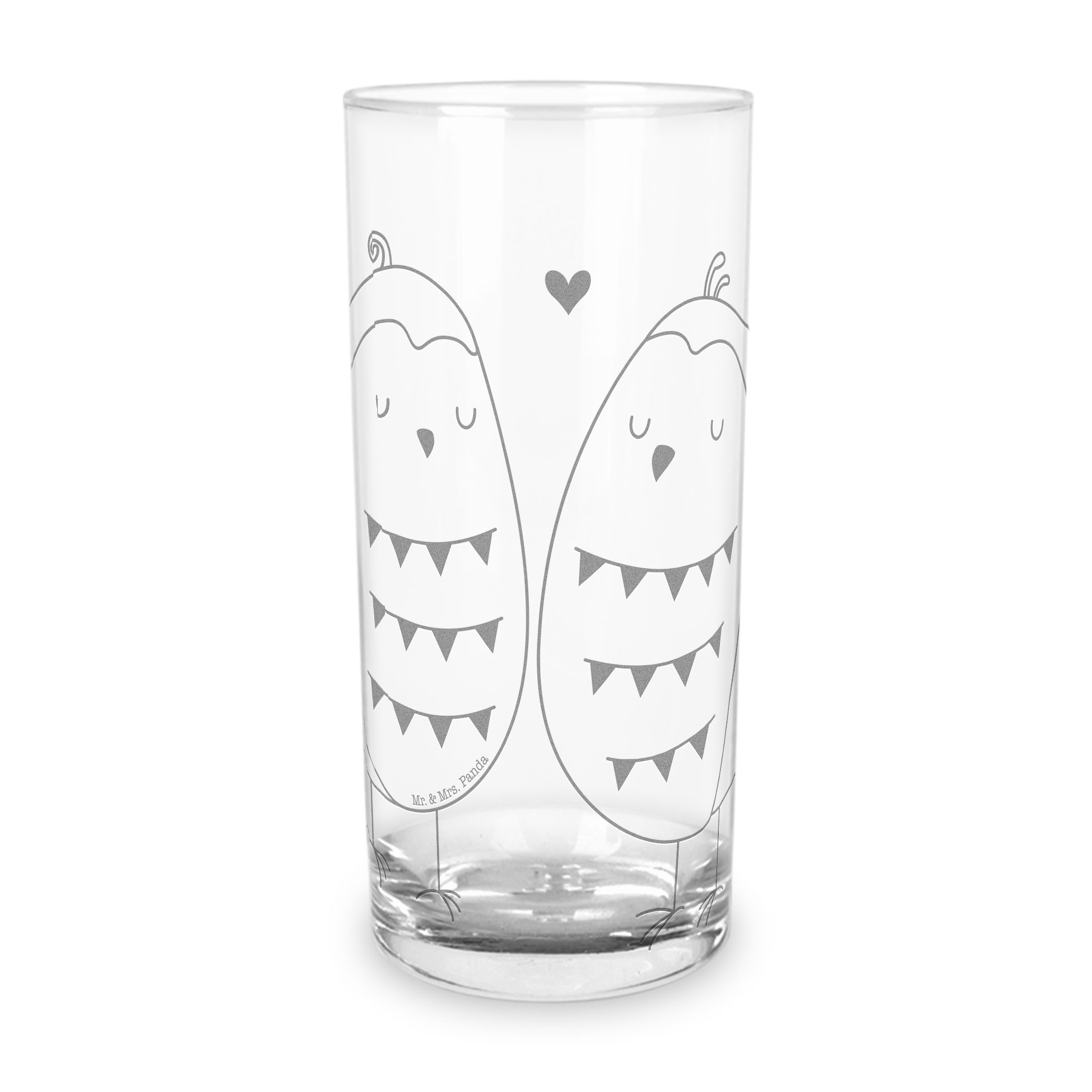 Mr. & Mrs. Panda Glas 200 ml Eulen Liebe - Transparent - Geschenk, Wasserglas mit Gravur, T, Premium Glas, Stilvolle Gravur